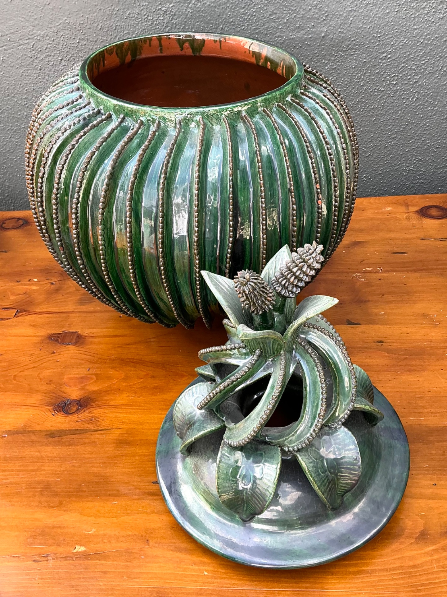 Vintage Hilario Alejo Madrigal Glazed Terracotta Pineapple Jar - Side view