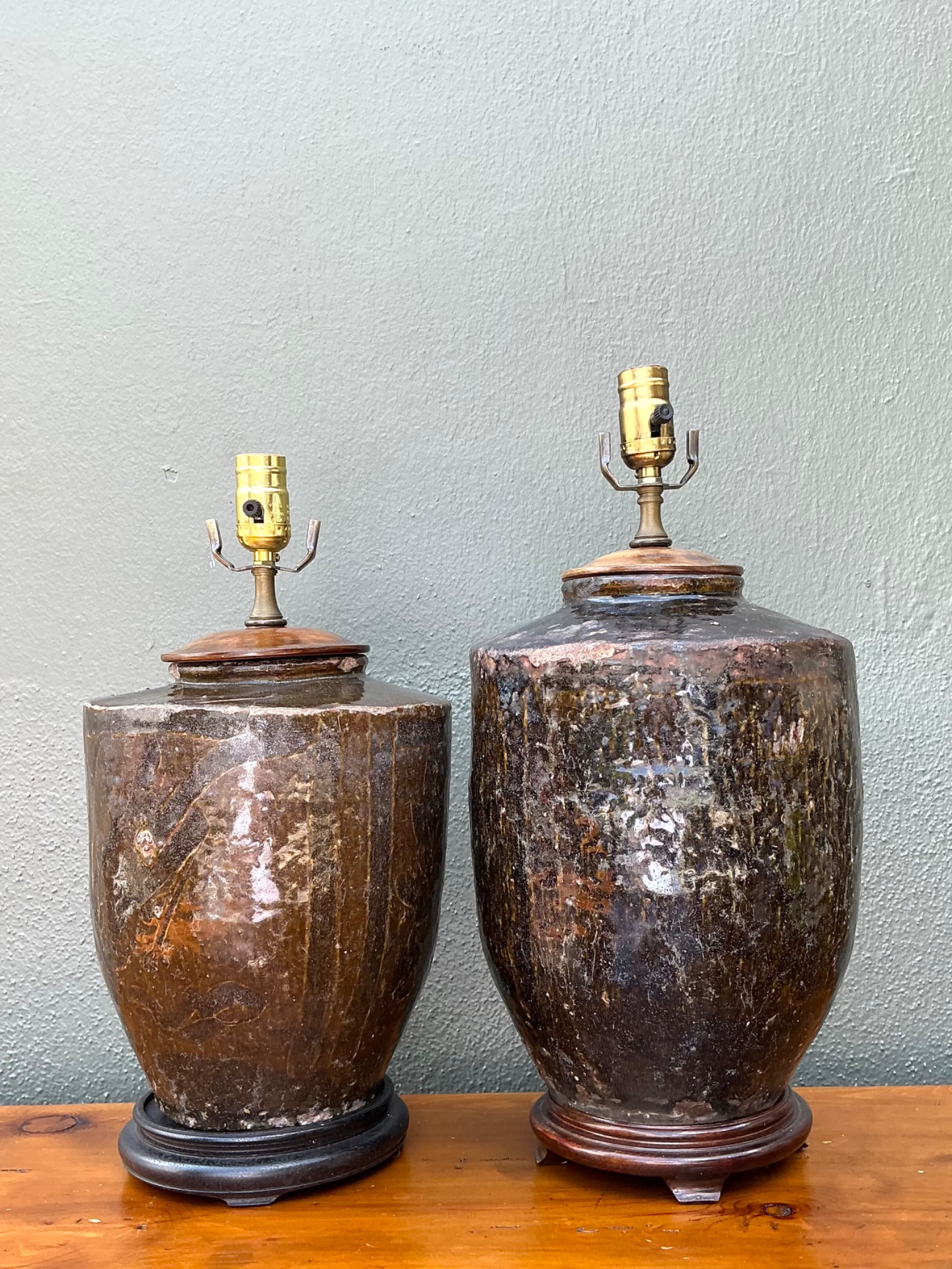 Vintage Boho Glazed Ceramic Lamps - Set Of 2 - Side view