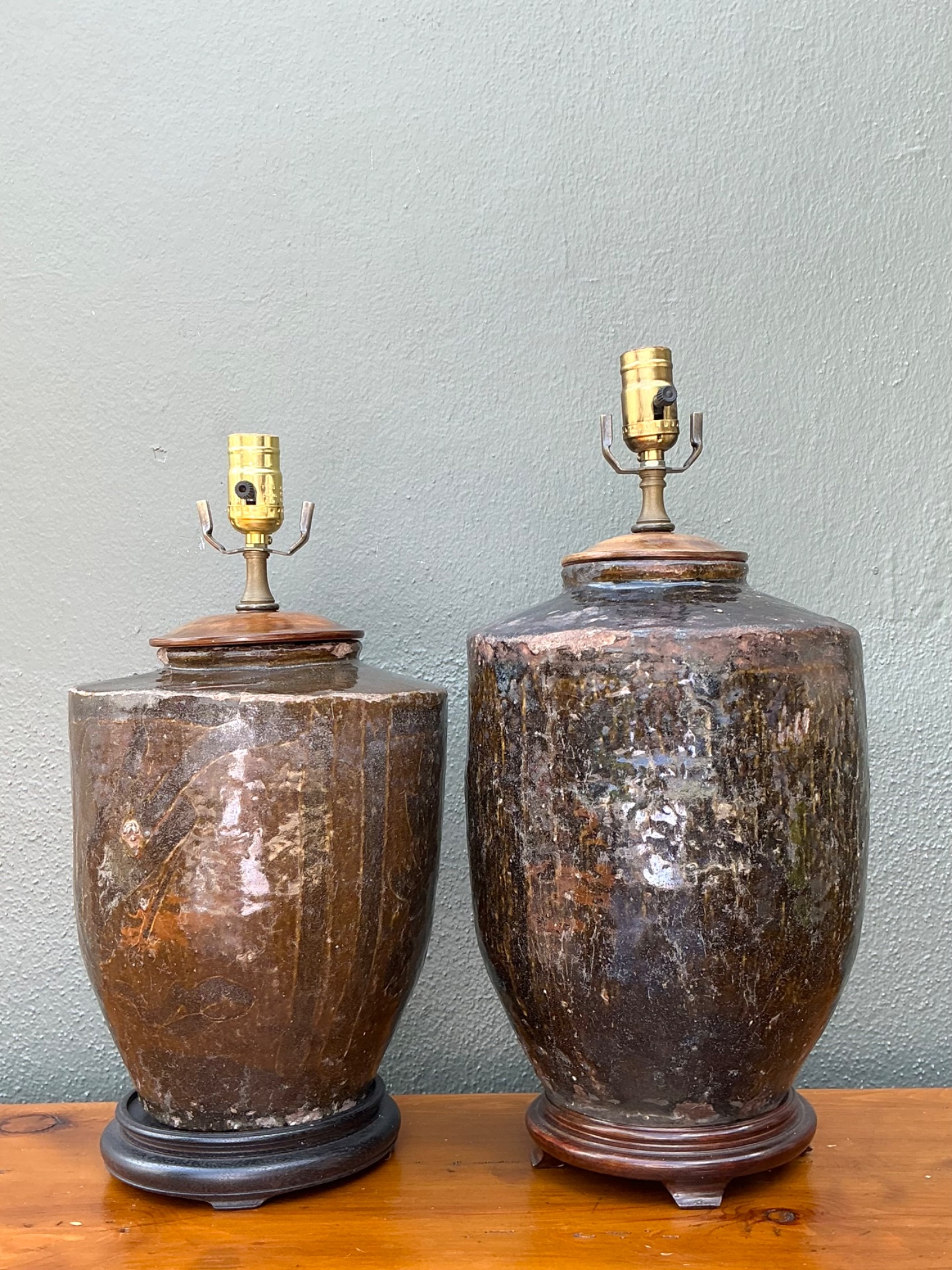 Vintage Boho Glazed Ceramic Lamps - Set Of 2 - Top view