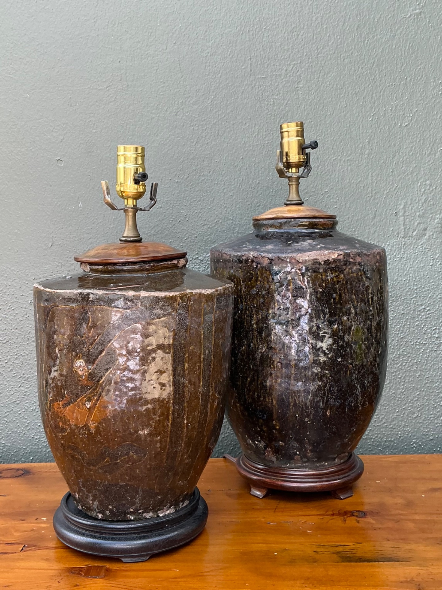 Vintage Boho Glazed Ceramic Lamps - Set Of 2 - Detail view
