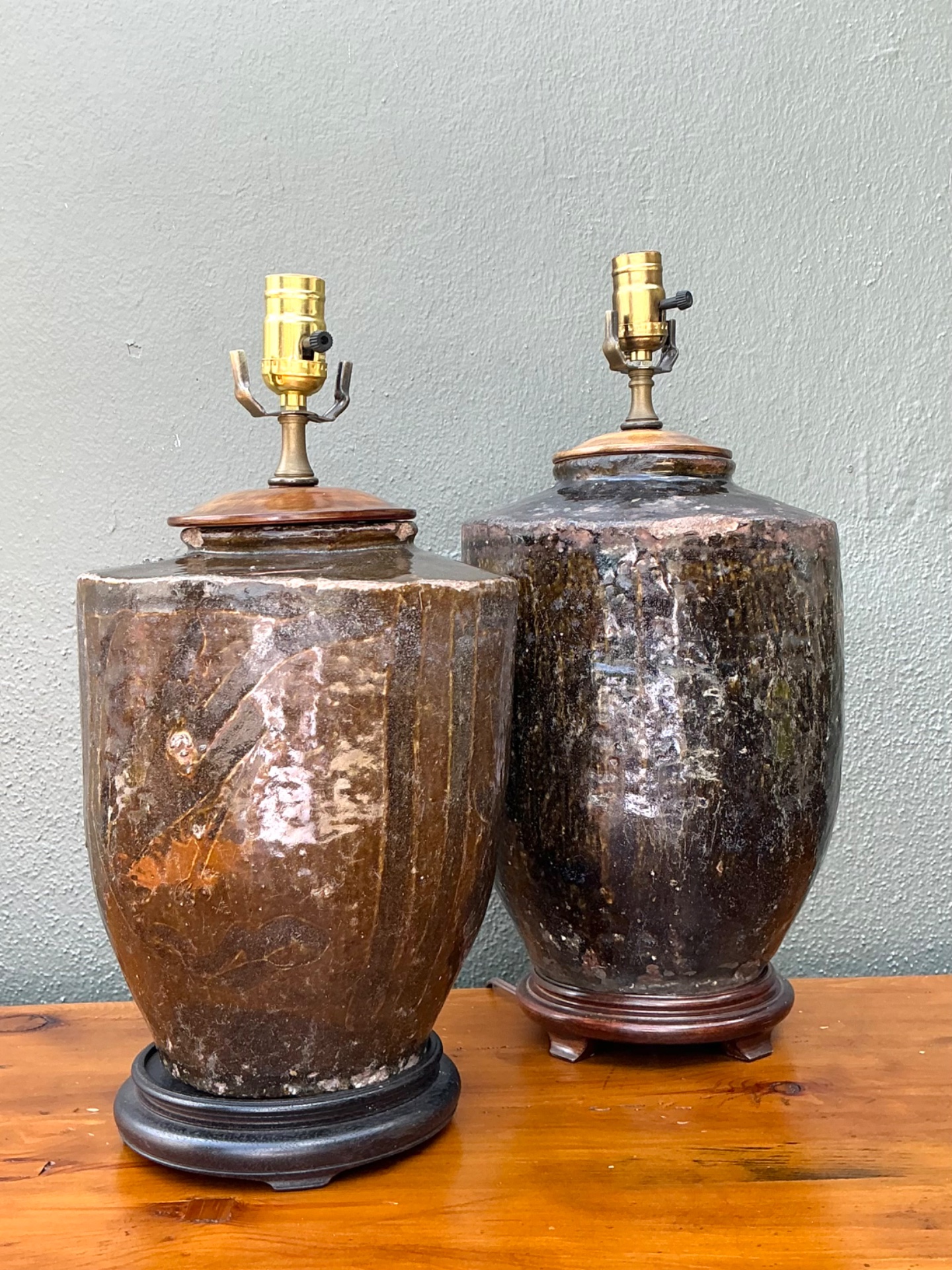 Vintage Boho Glazed Ceramic Lamps - Set Of 2 - Back view