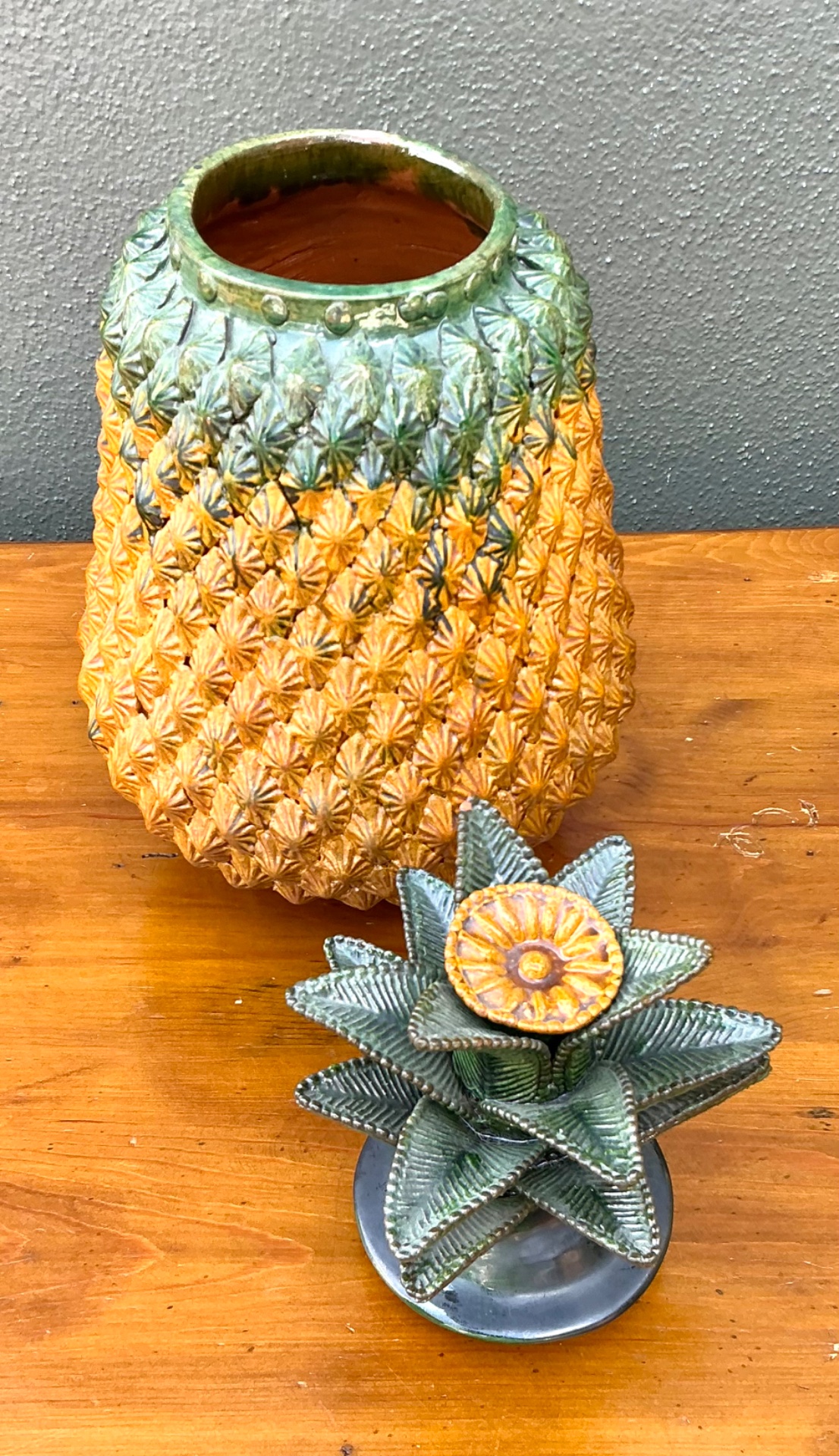 Vintage Hilario Alejo Madrigal Terracotta Pineapple Jar - Back view