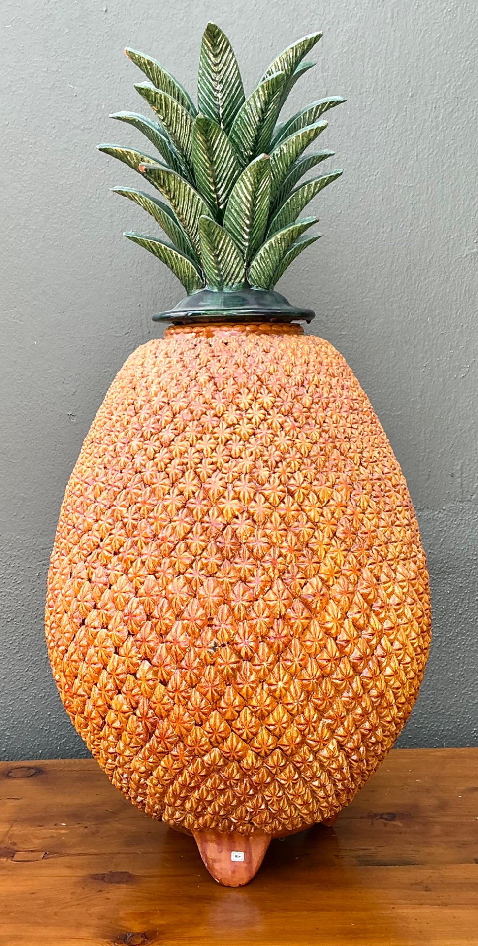 Vintage Mexican Hilario Alejo Madrigal Glazed Terracotta Pineapple - Detail view
