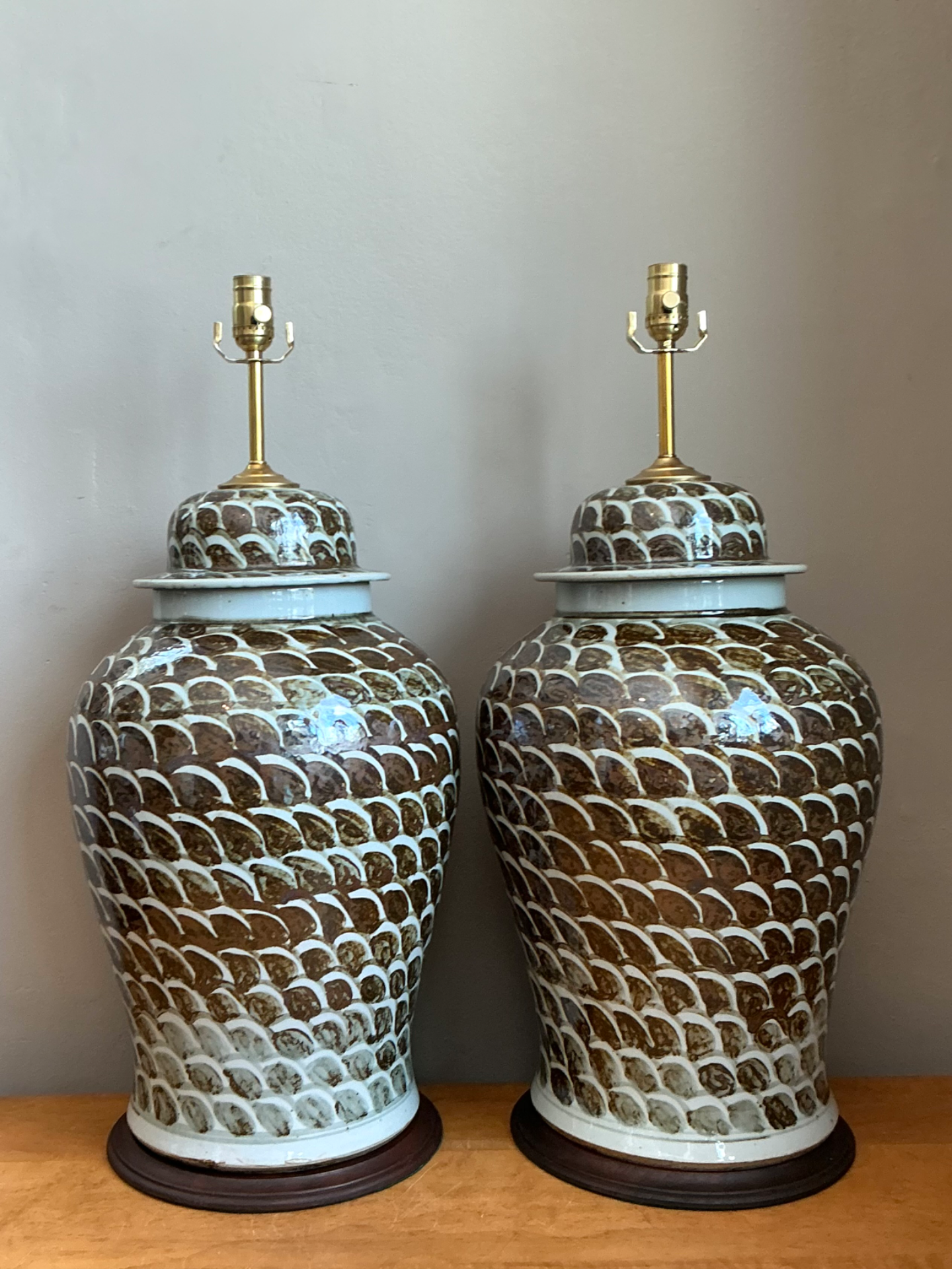 Vintage Ceramic Ginger Jar Table Lamps - Pair - Side view
