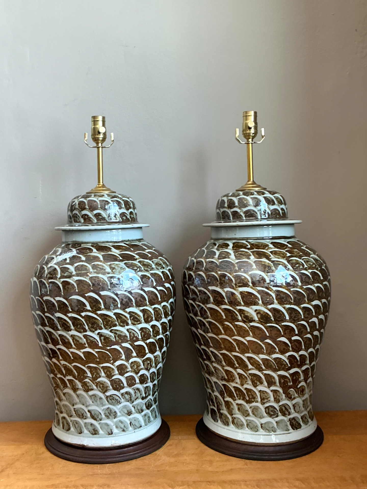 Vintage Ceramic Ginger Jar Table Lamps - Pair - Top view