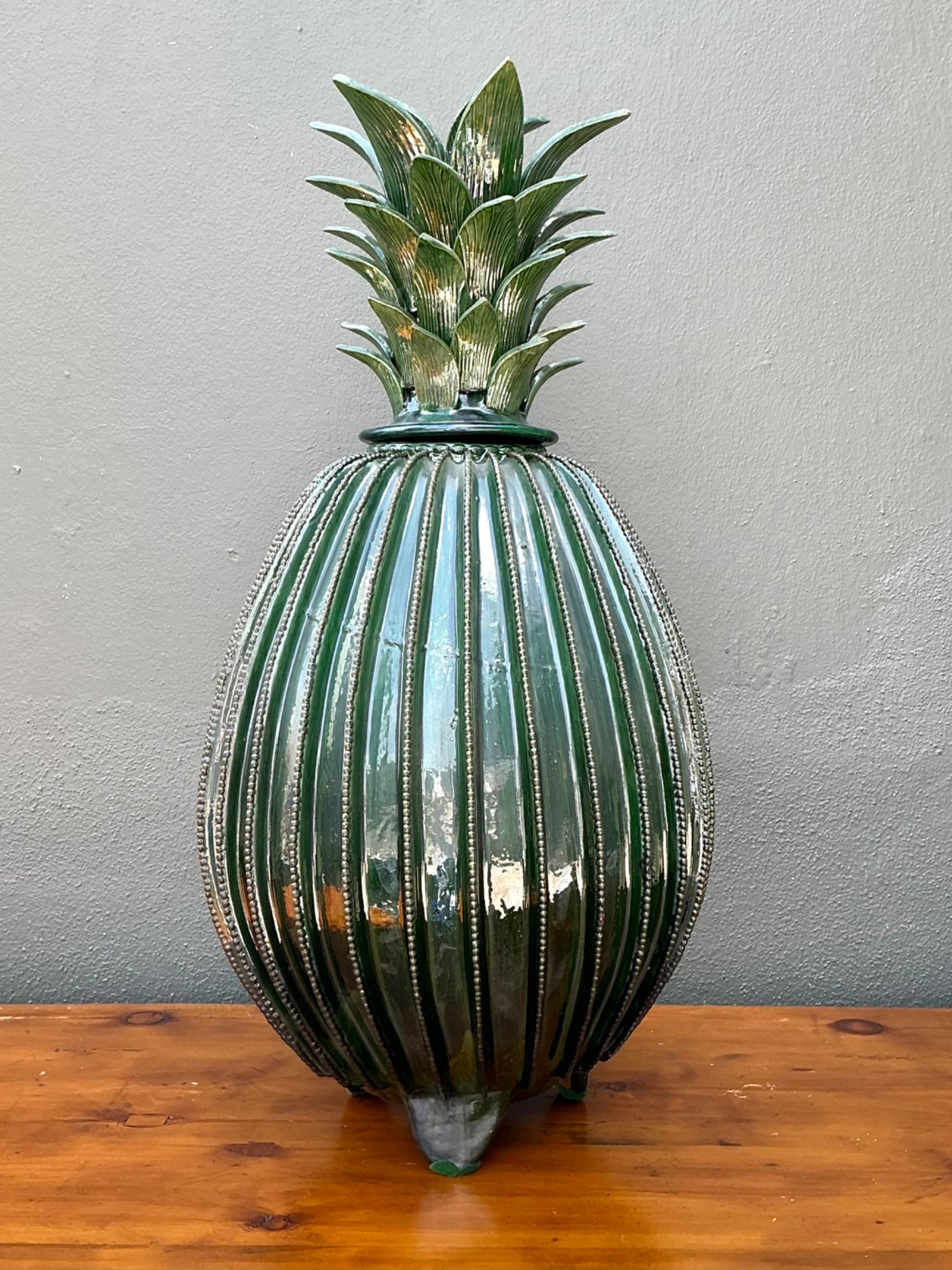 Vintage Hilario Alejo Madrigal Glazed Terracotta Pineapple - Top view
