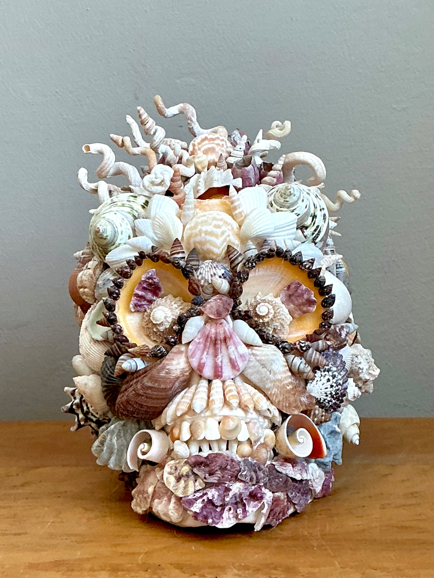 Vintage Seashell Encrusted Skull Sculpture - Back view