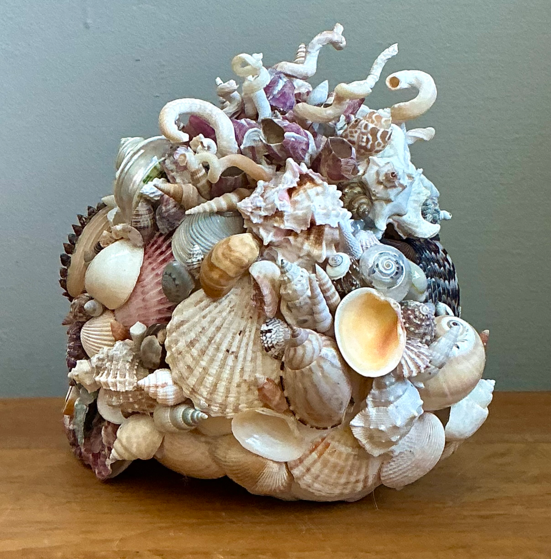 Vintage Seashell Encrusted Skull Sculpture - Side view