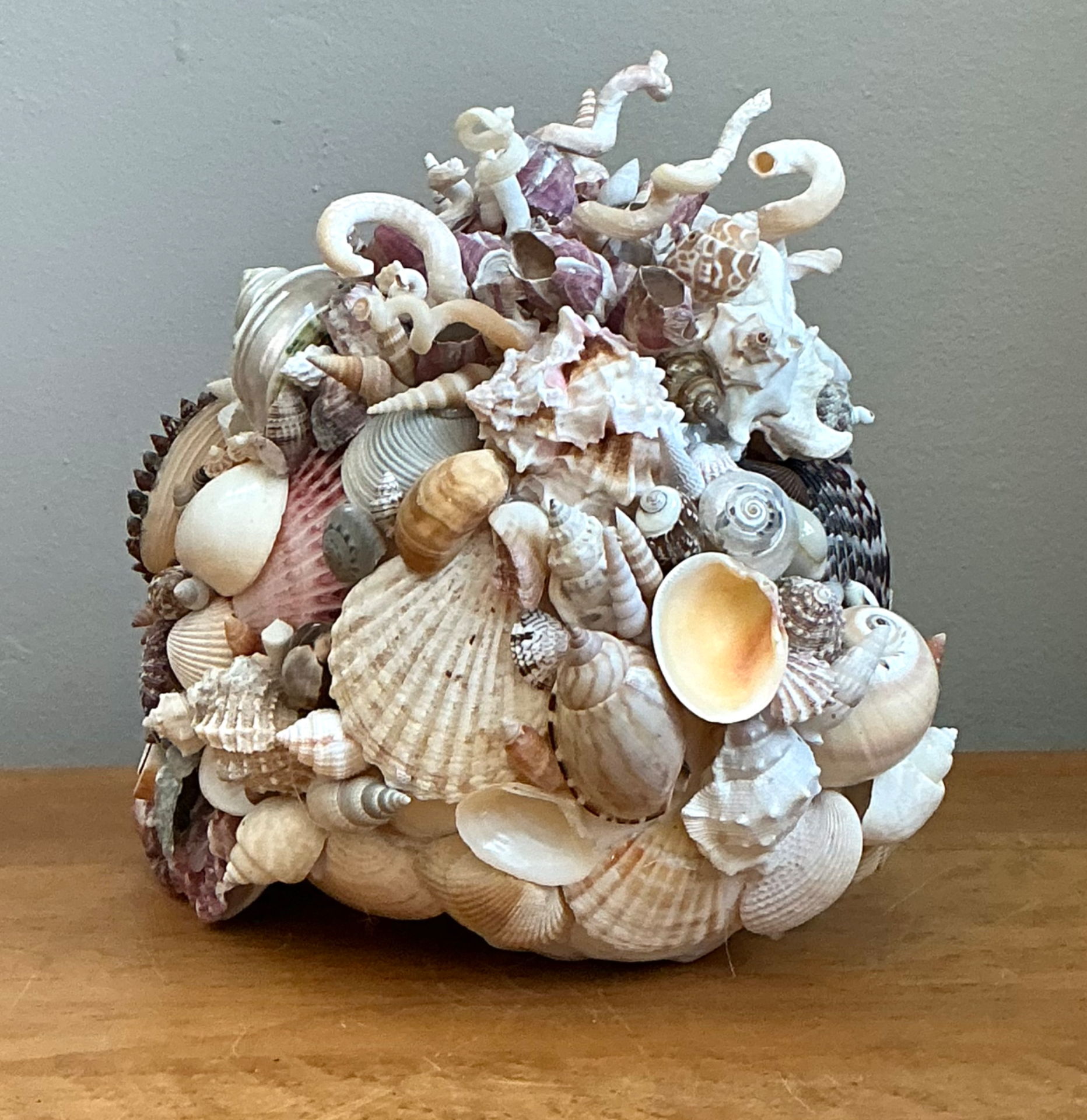 Vintage Seashell Encrusted Skull Sculpture - Top view