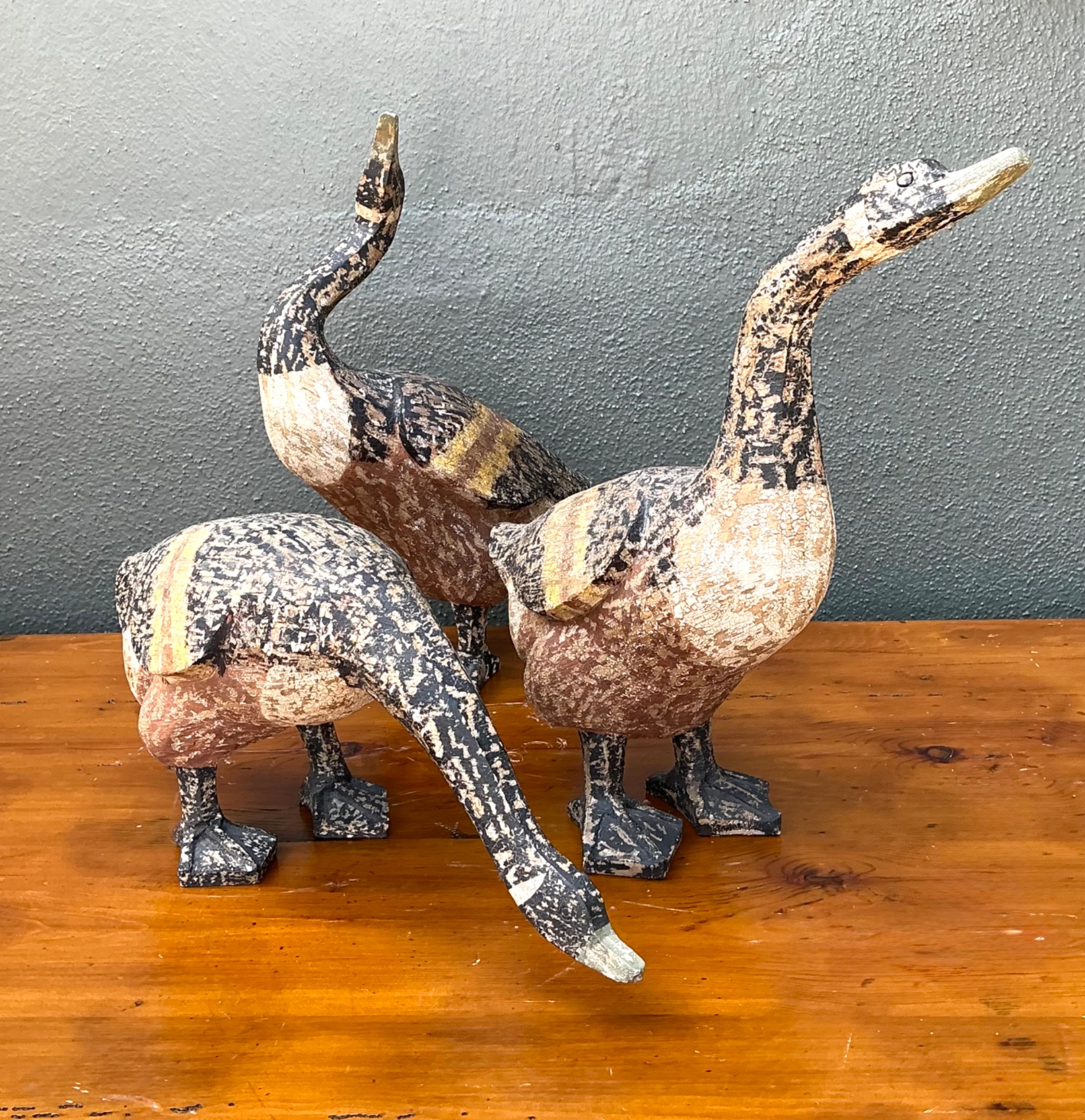 Vintage Carved Wood Goose Sculptures - Set of 3 - Detail view