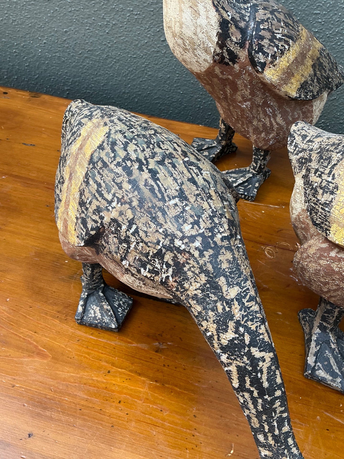 Vintage Carved Wood Goose Sculptures - Set of 3 - Back view