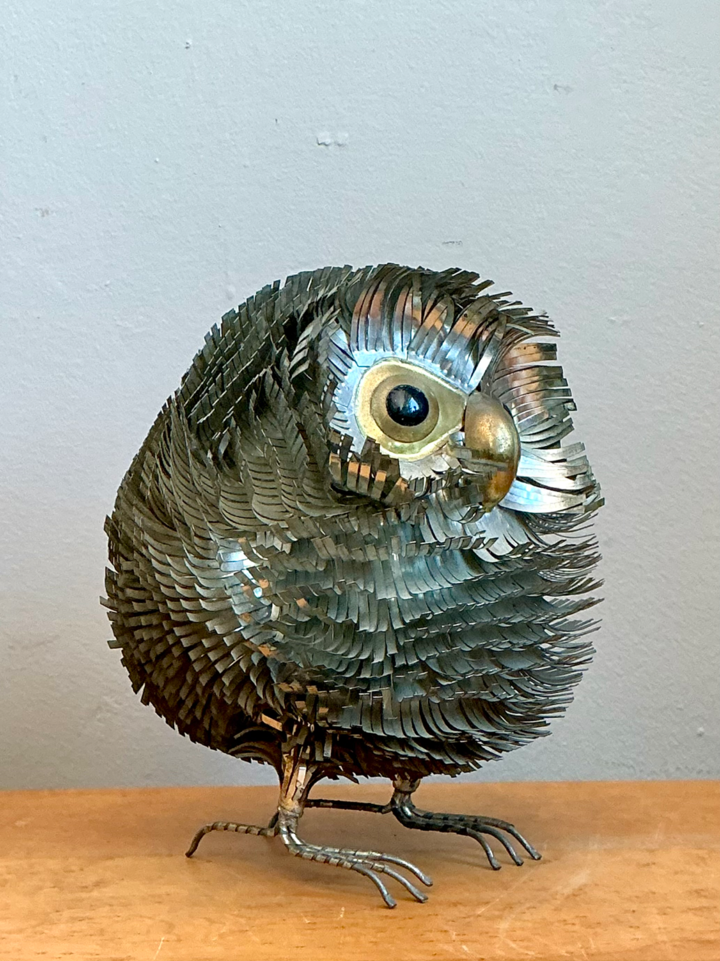 Sergio Bustamante Metal Owl Sculpture - Side view