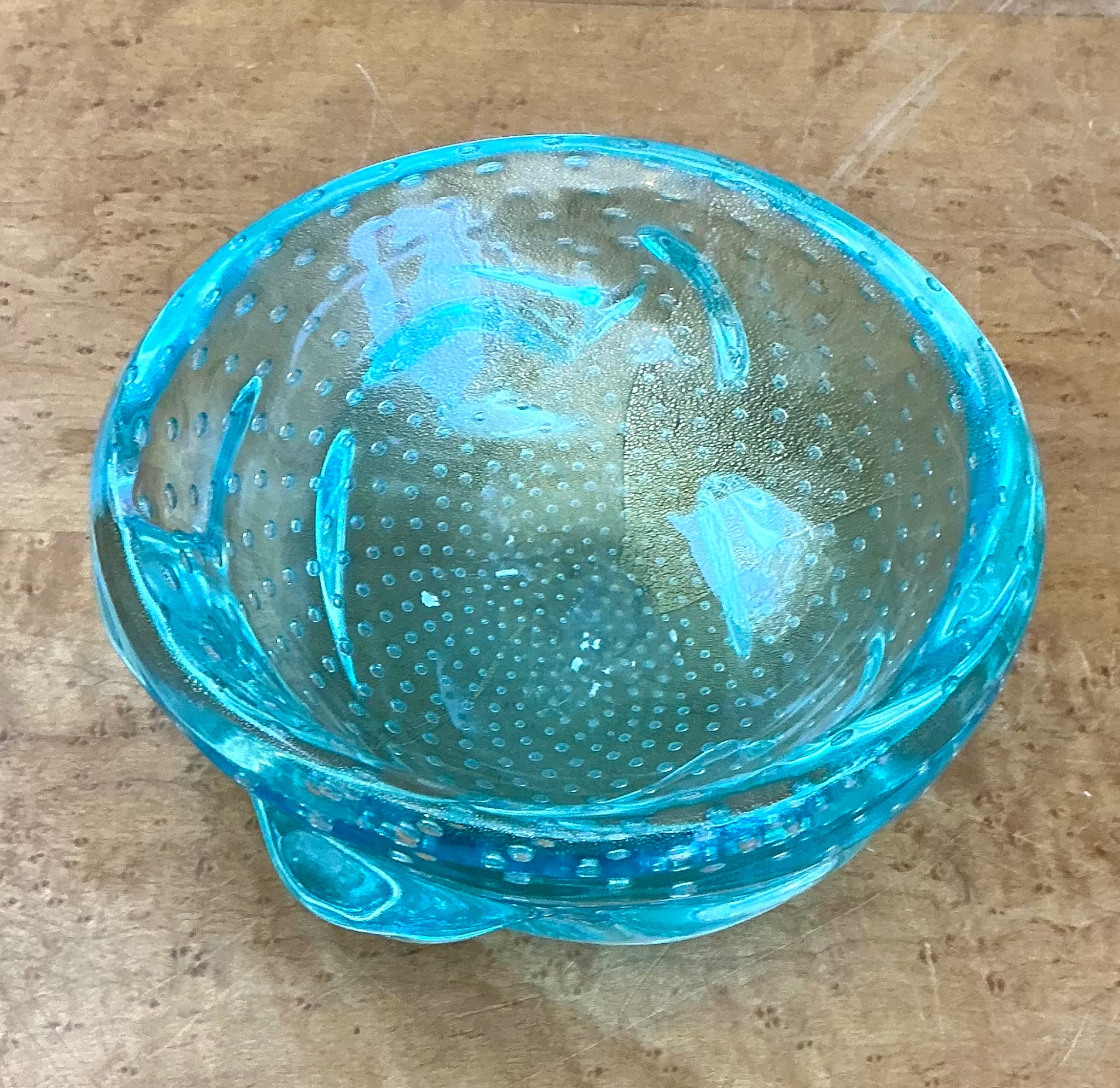 Italian Mid-Century Modern Murano Blue Glass Bowl - Top view