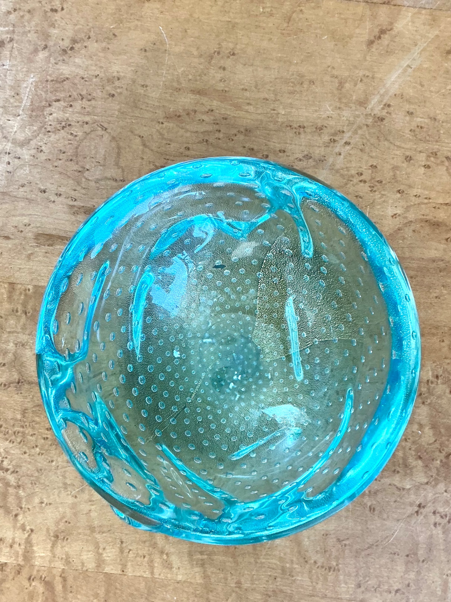 Italian Mid-Century Modern Murano Blue Glass Bowl - Back view