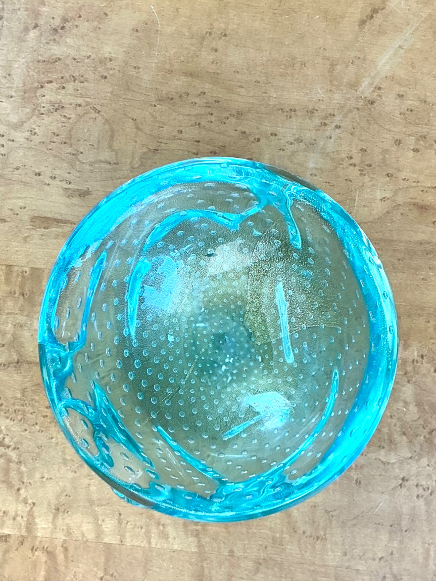 Italian Mid-Century Modern Murano Blue Glass Bowl - Detail view