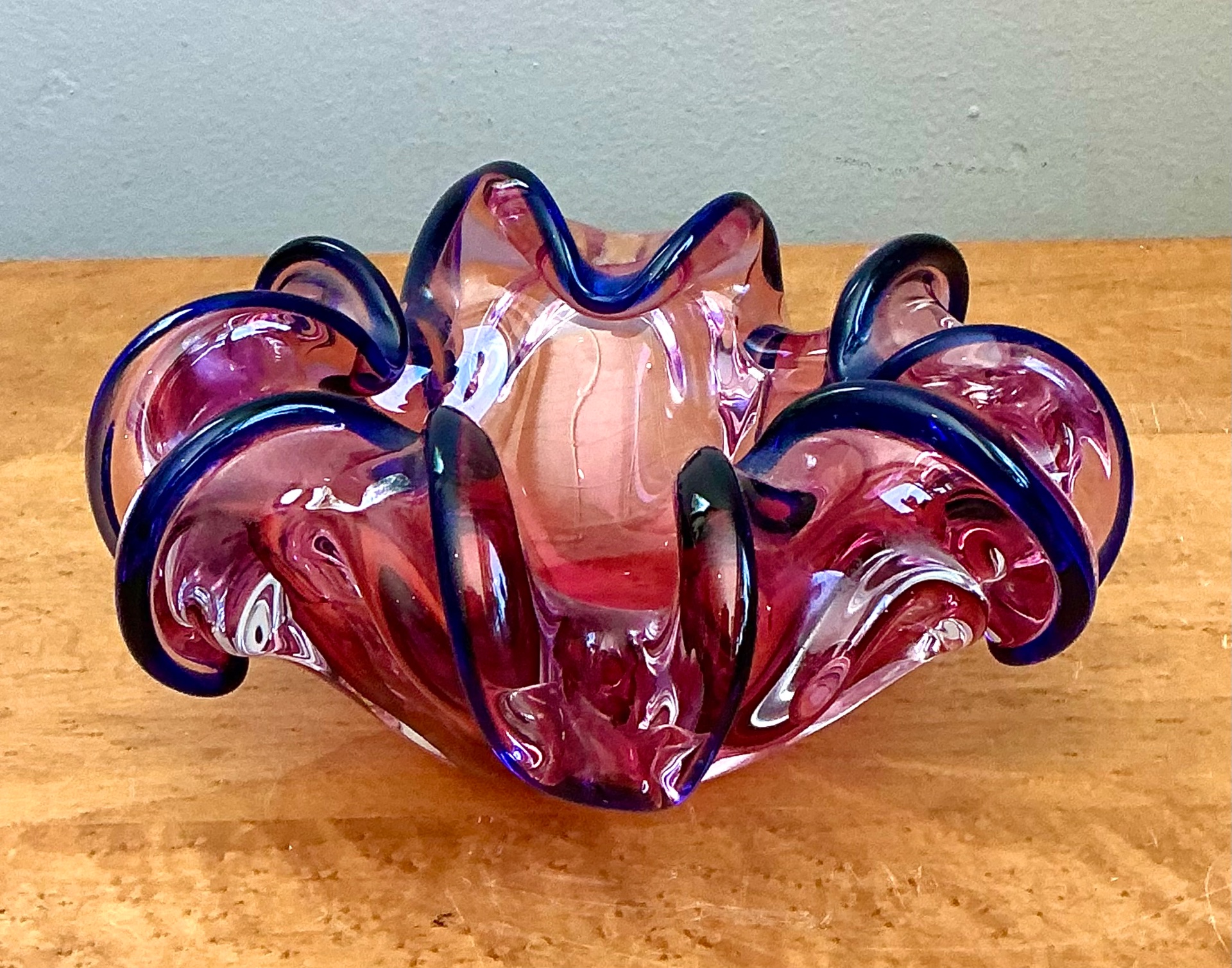 Murano Pink and Blue Glass Bowl - Back view
