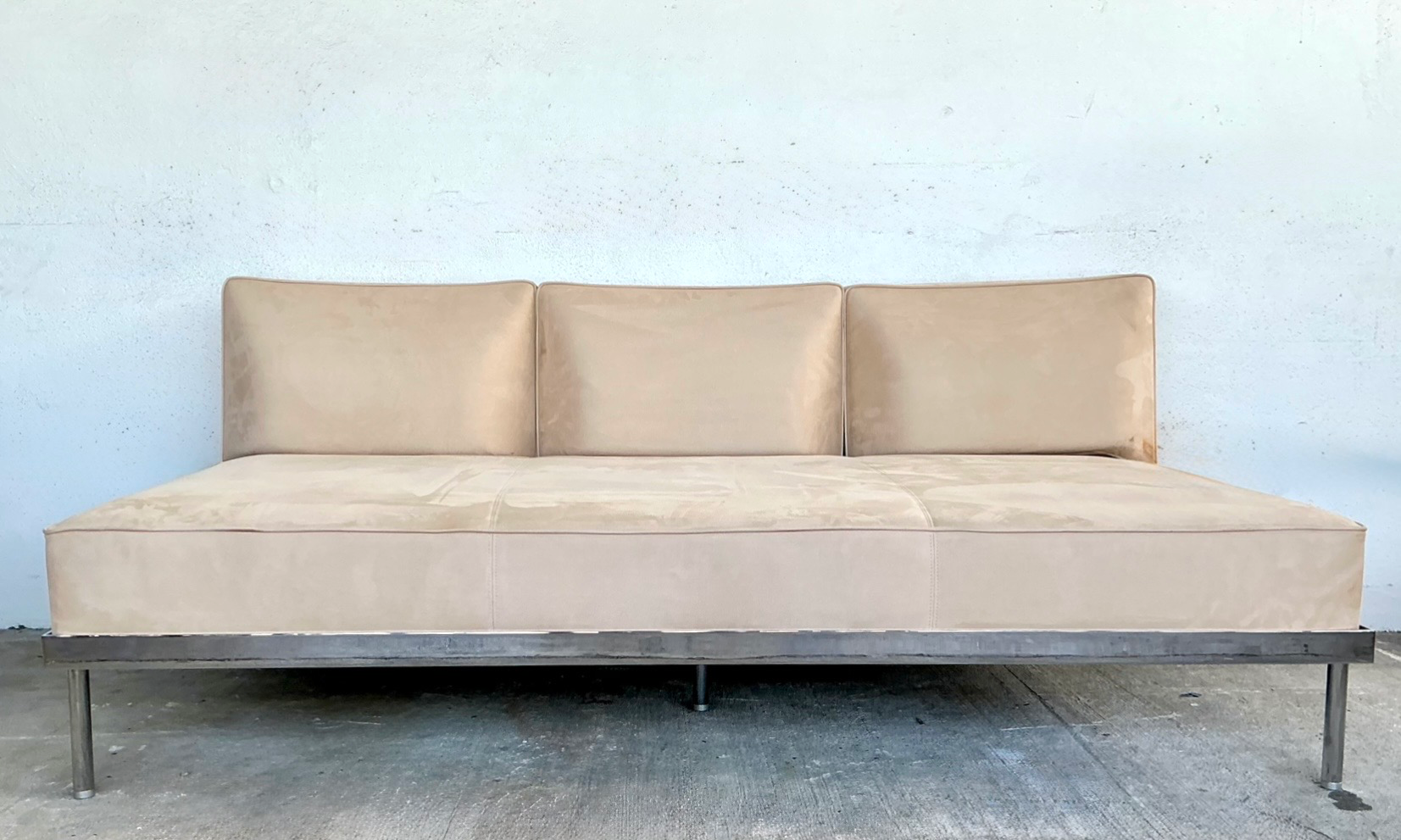 Vintage Chrome and Fabric Sofa - Side view