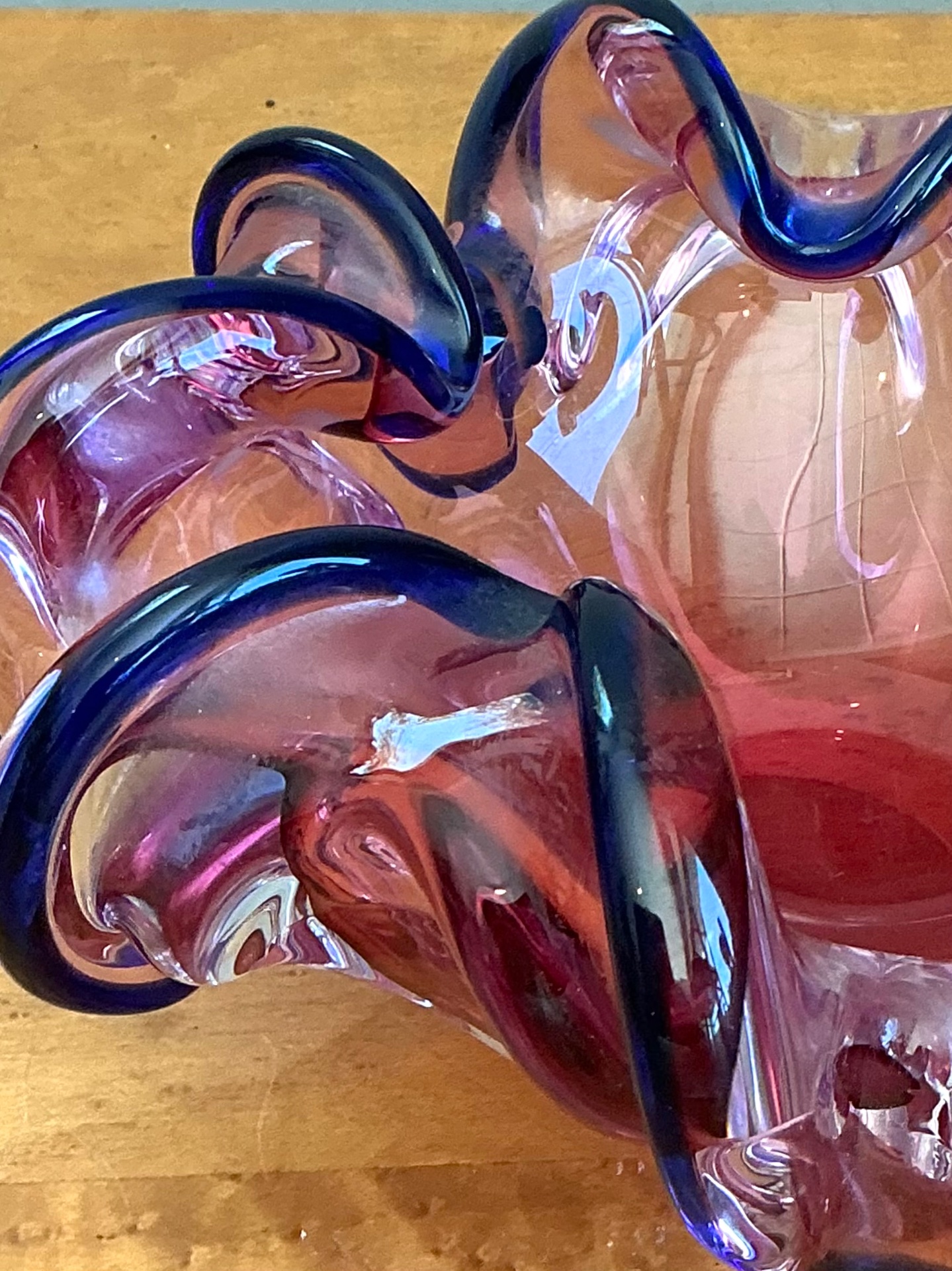 Murano Pink and Blue Glass Bowl - Top view