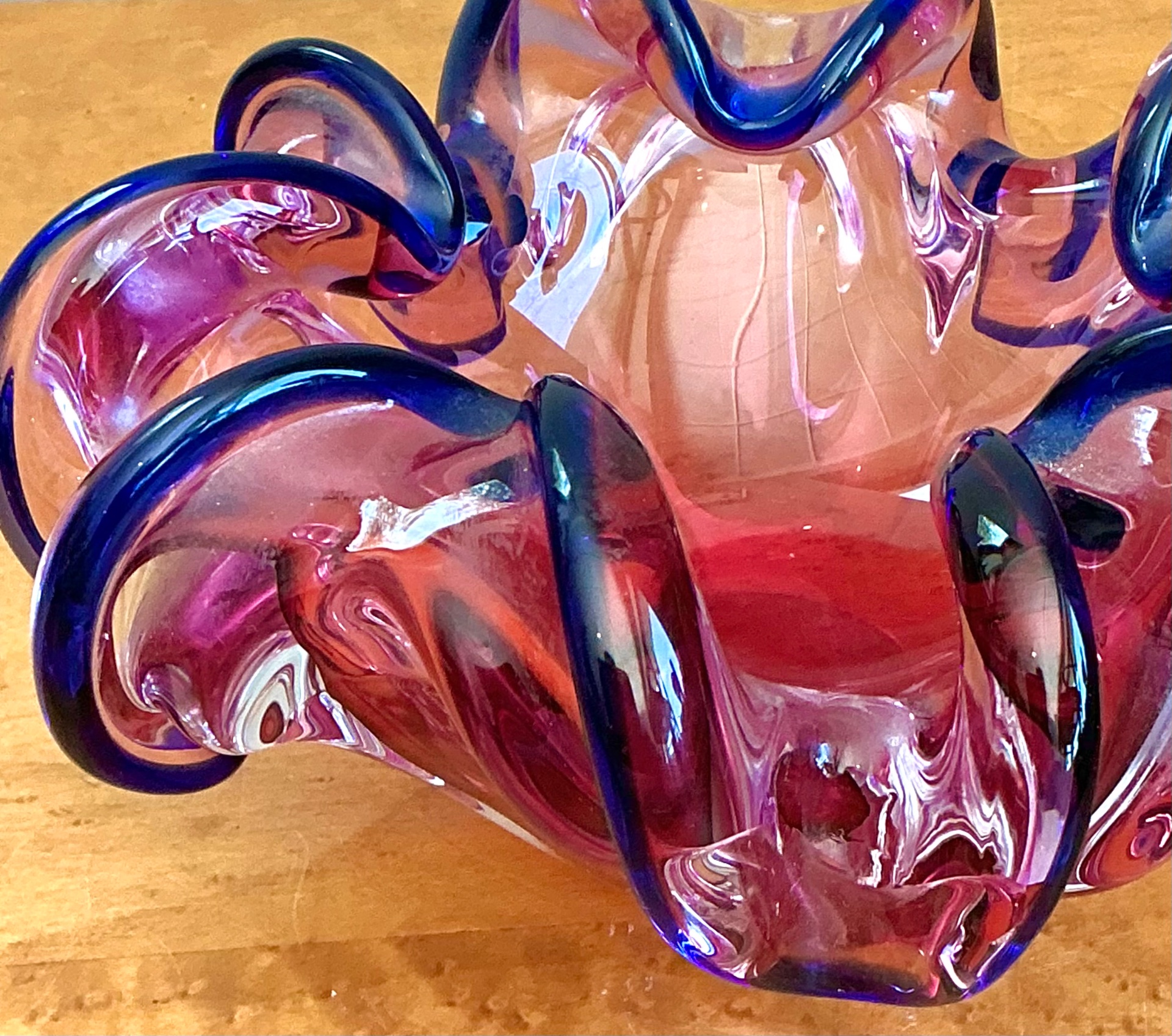 Murano Pink and Blue Glass Bowl - Top view