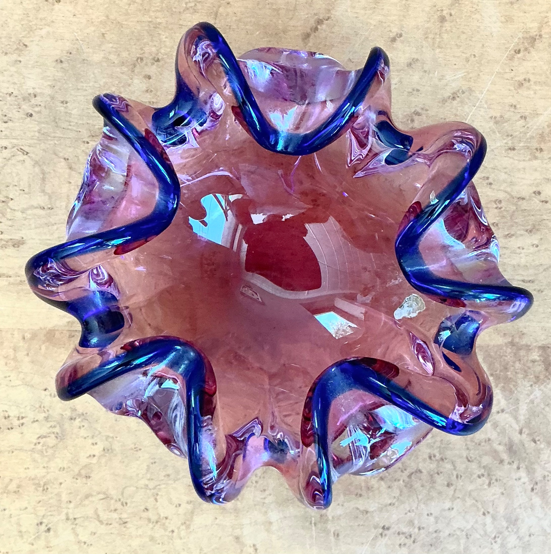 Murano Pink and Blue Glass Bowl - Side view