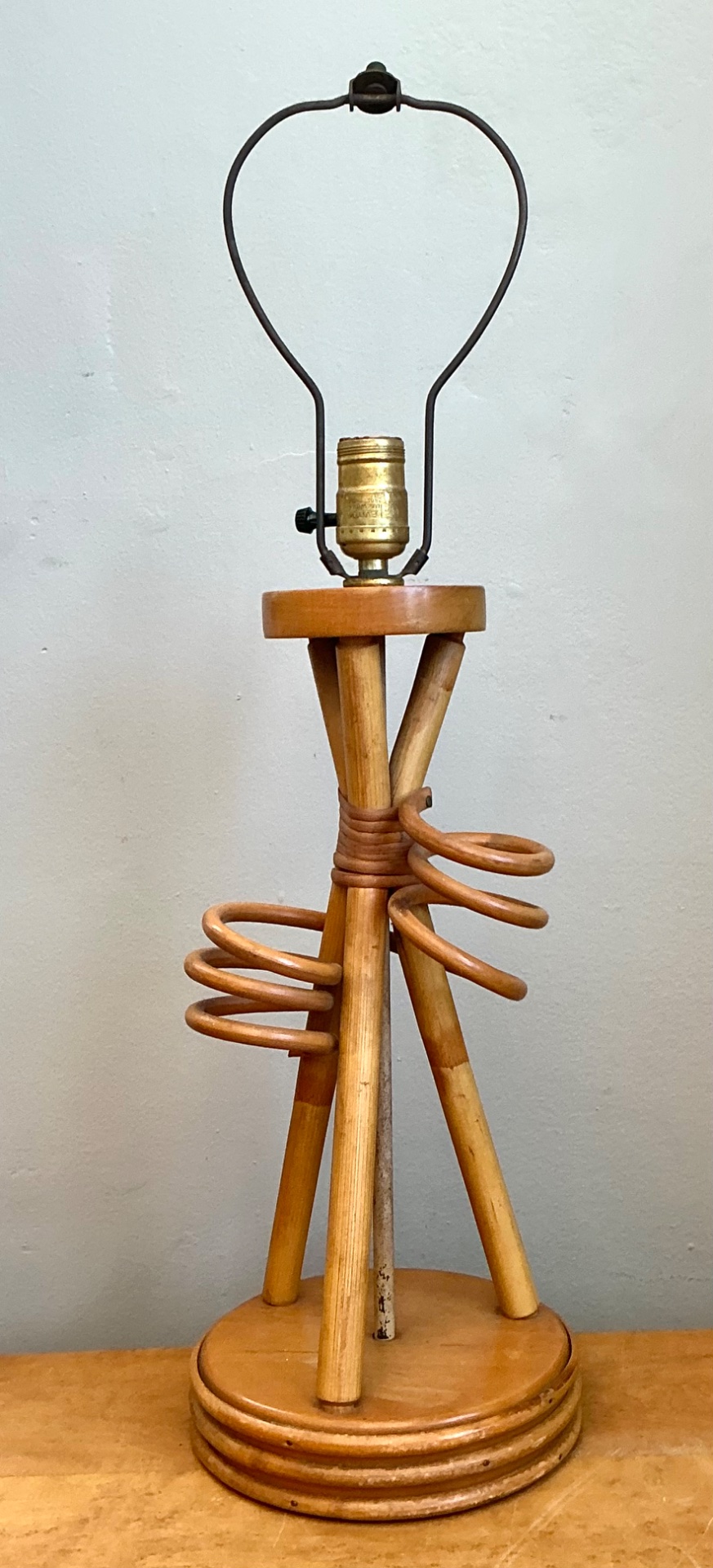 Vintage Rattan Loop Wood Lamp - Top view