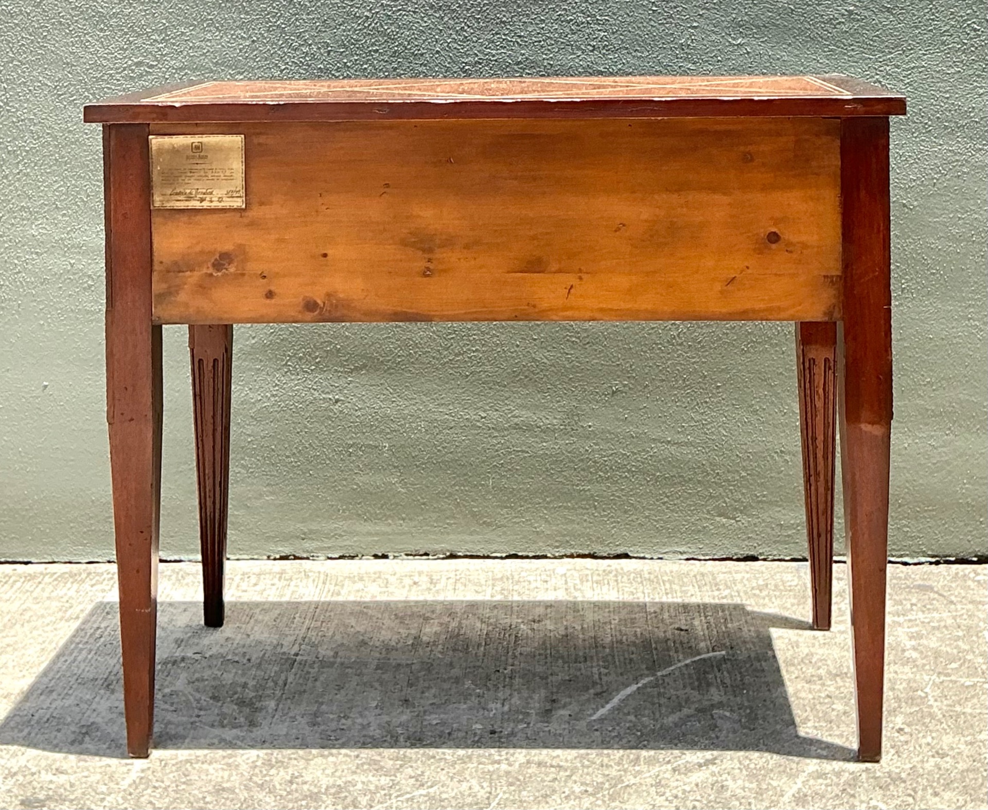 Vintage Alphonse Marina Carved Wood Console Table with Bone Inlay - Back view