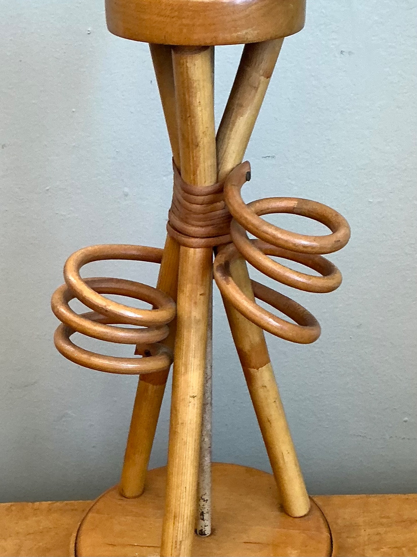 Vintage Rattan Loop Wood Lamp - Back view