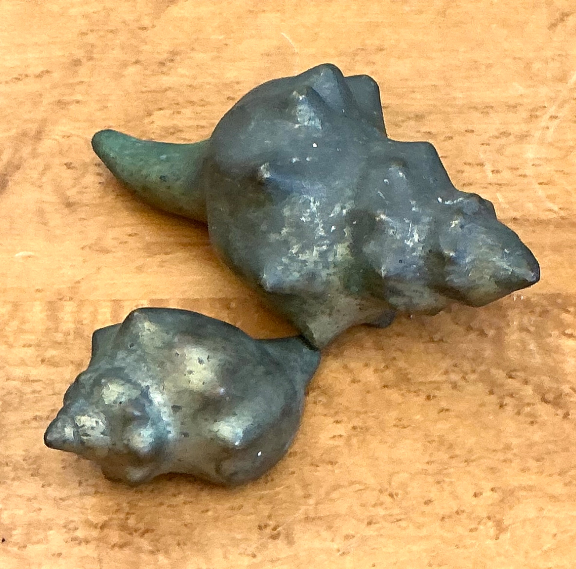 Vintage Patinated Metal Shell Sculptures - Side view