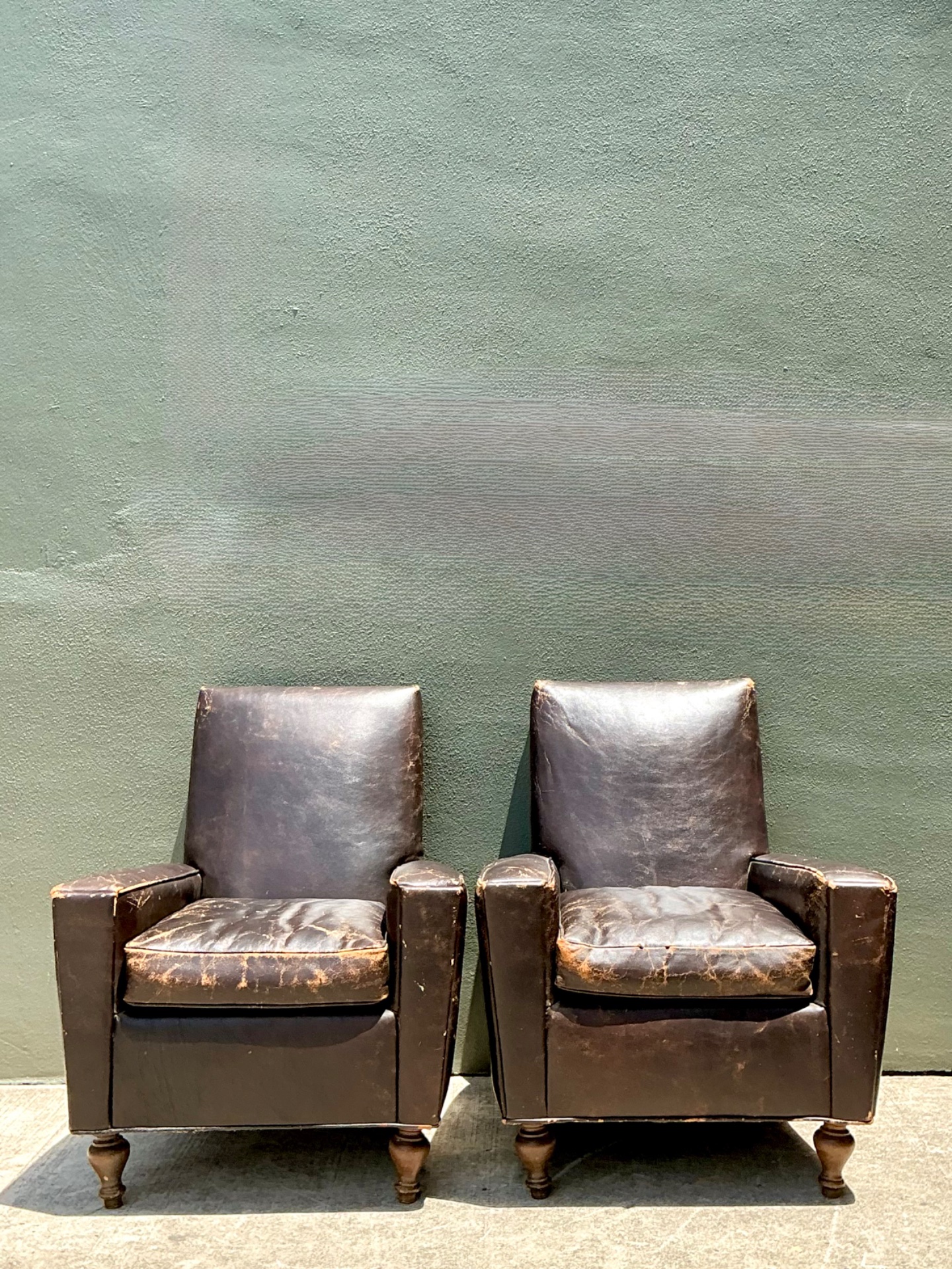 Vintage Old Hickory Distressed Leather Armchairs - Pair - Back view