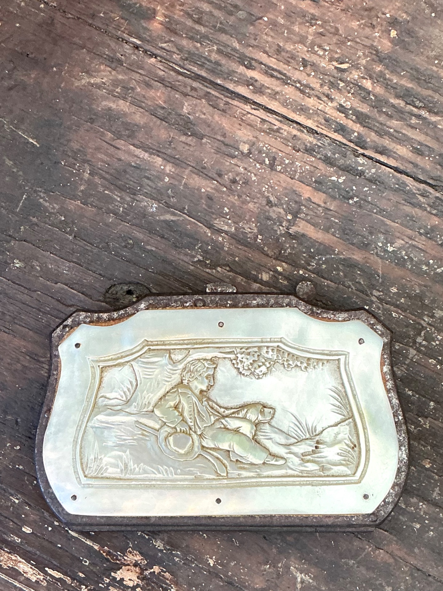 Antique Stone and Metal Decorative Case - Side view