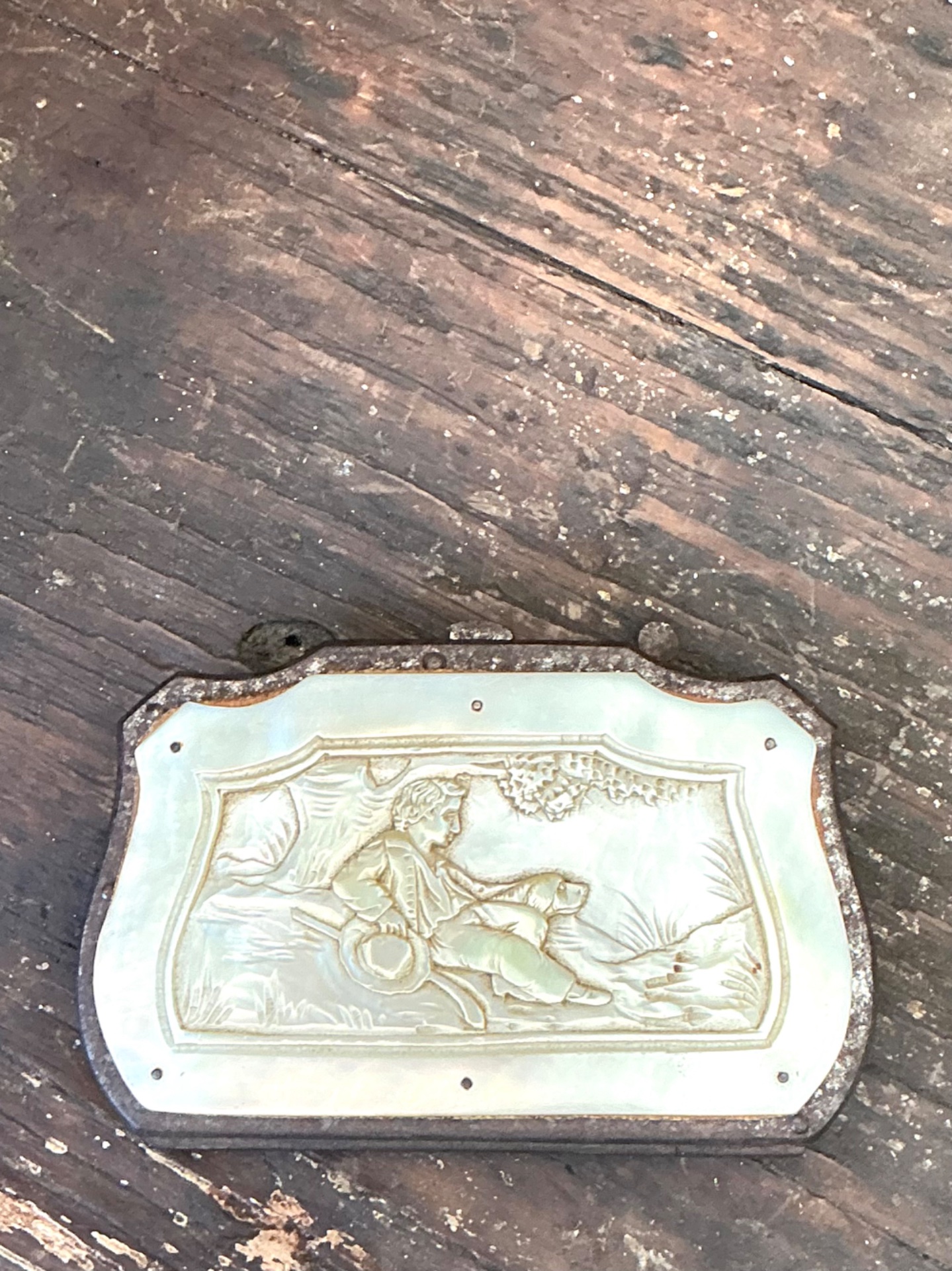 Antique Stone and Metal Decorative Case - Detail view