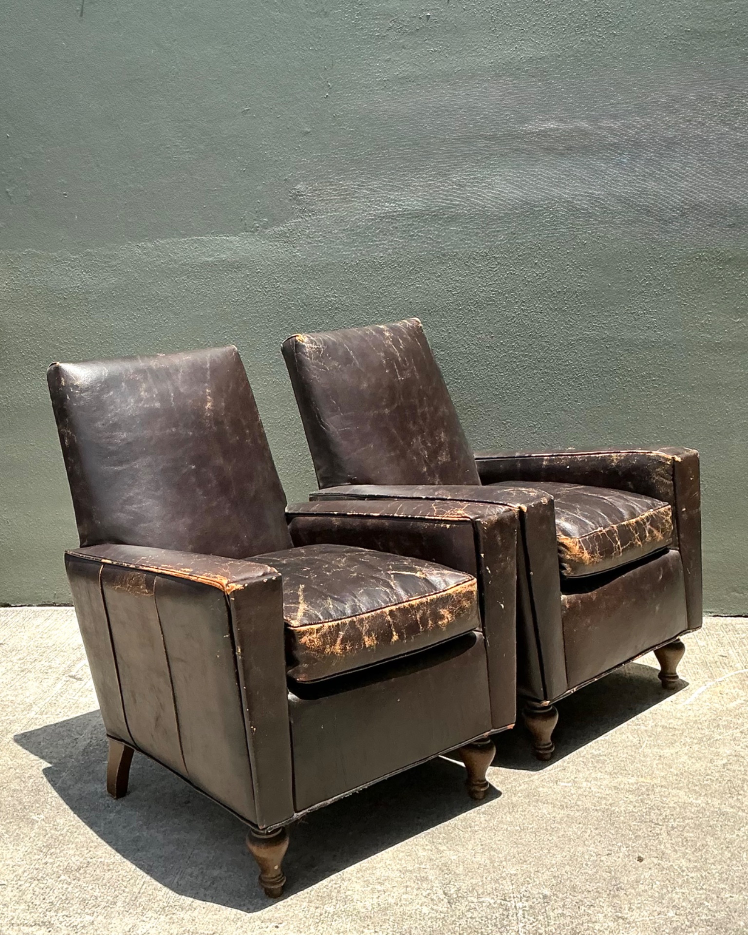 Vintage Old Hickory Distressed Leather Armchairs - Pair - Side view