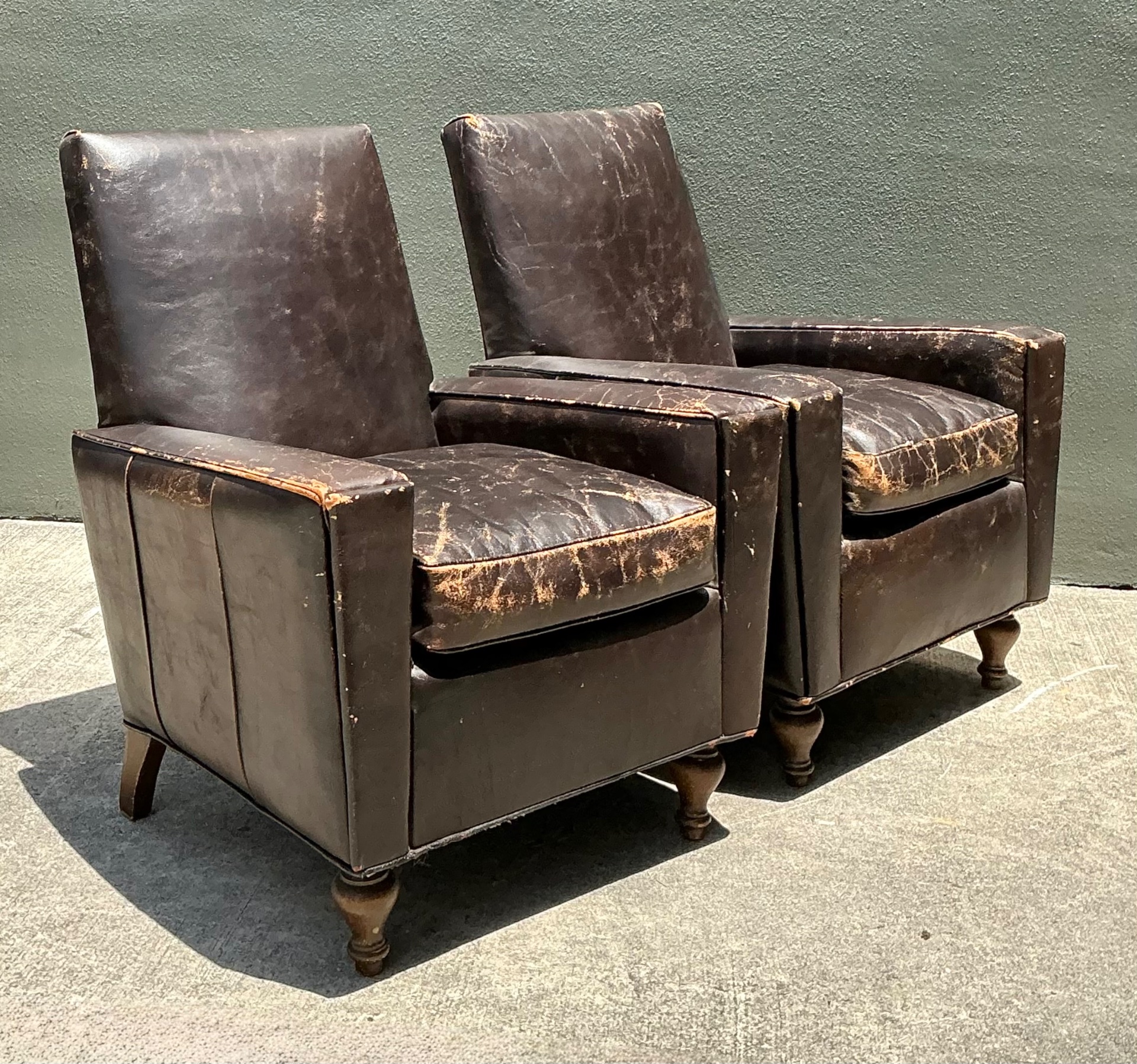 Vintage Old Hickory Distressed Leather Armchairs - Pair - Top view