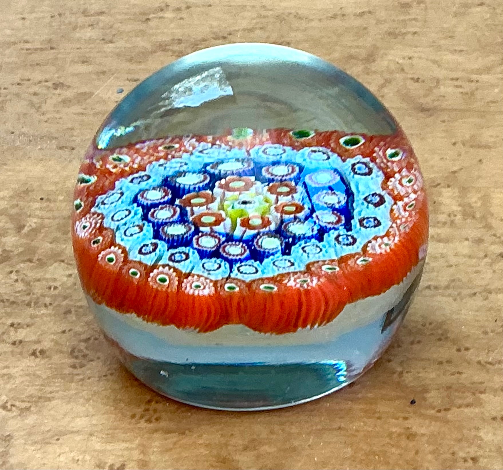 Vintage Italian Millefiori Art Glass Paperweight - Side view
