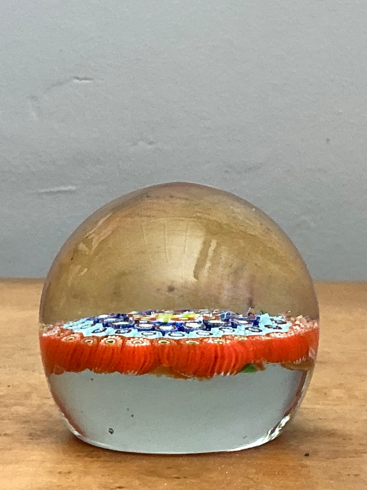 Vintage Italian Millefiori Art Glass Paperweight - Top view