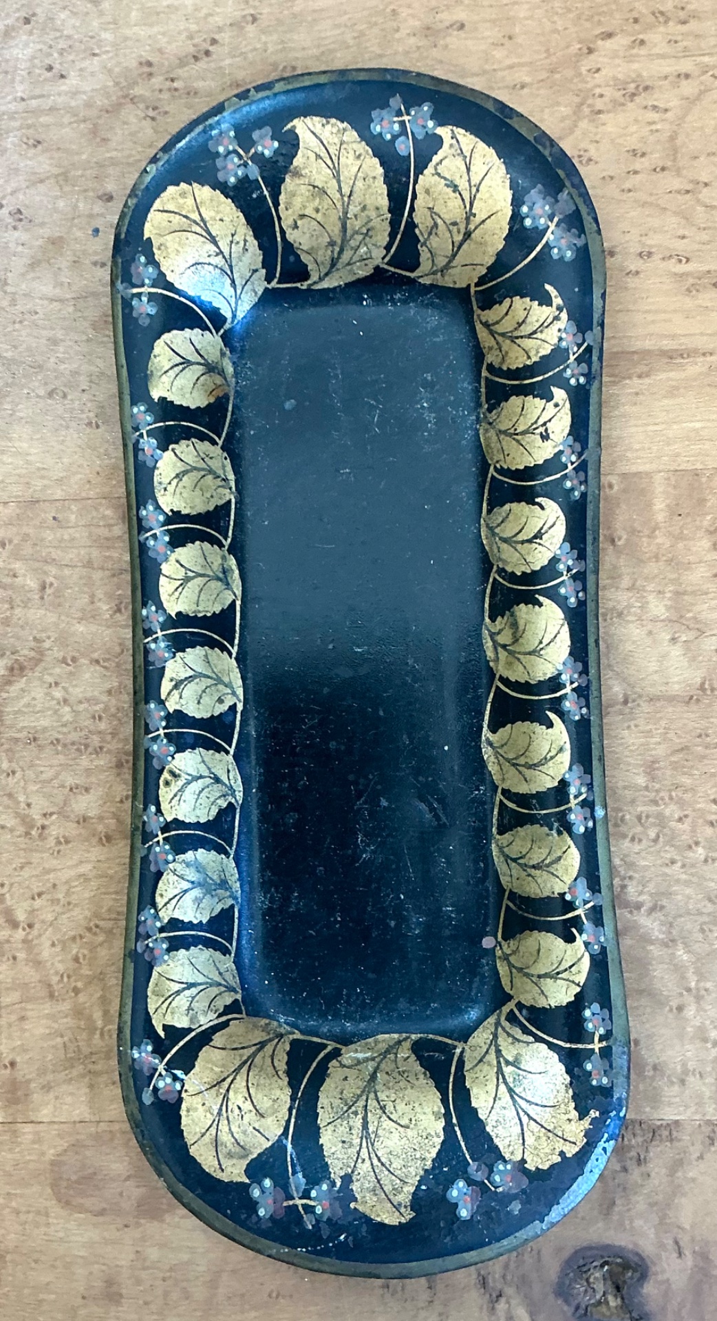 Vintage Hand-Painted Metal Vanity Tray - Top view