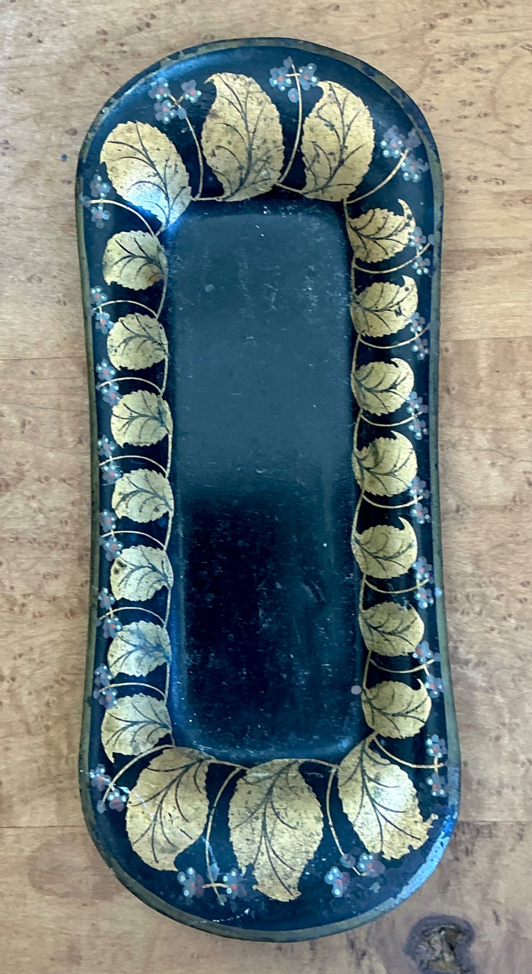 Vintage Hand-Painted Metal Vanity Tray - Top view