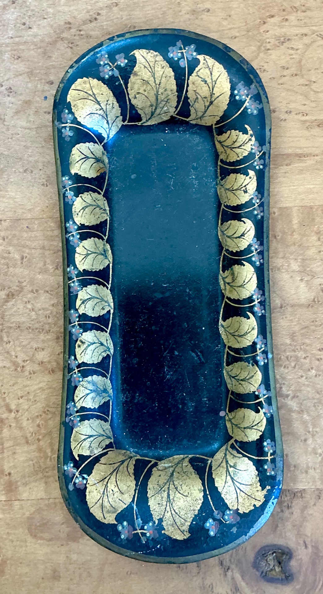 Vintage Hand-Painted Metal Vanity Tray - Back view