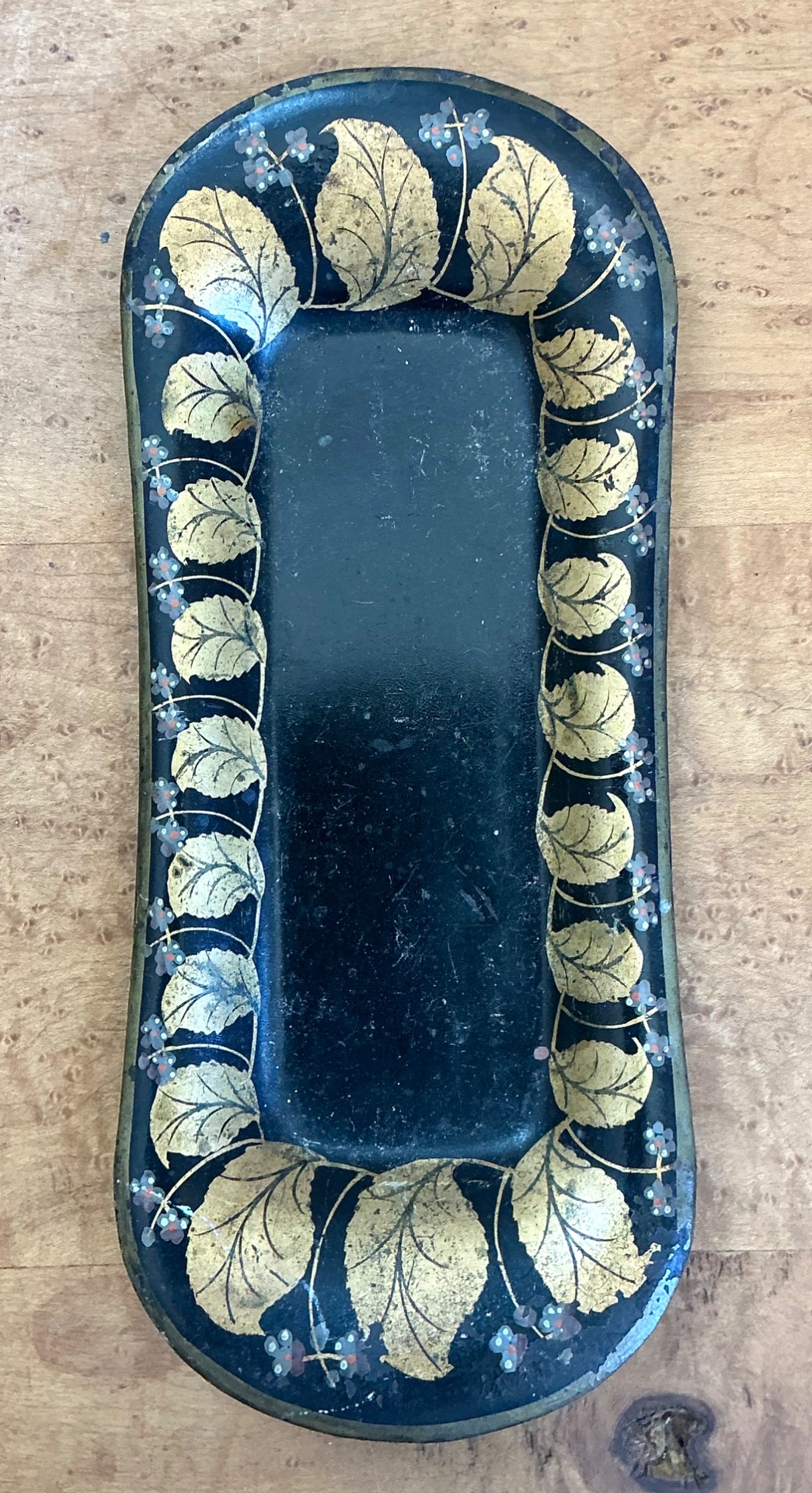 Vintage Hand-Painted Metal Vanity Tray - Detail view