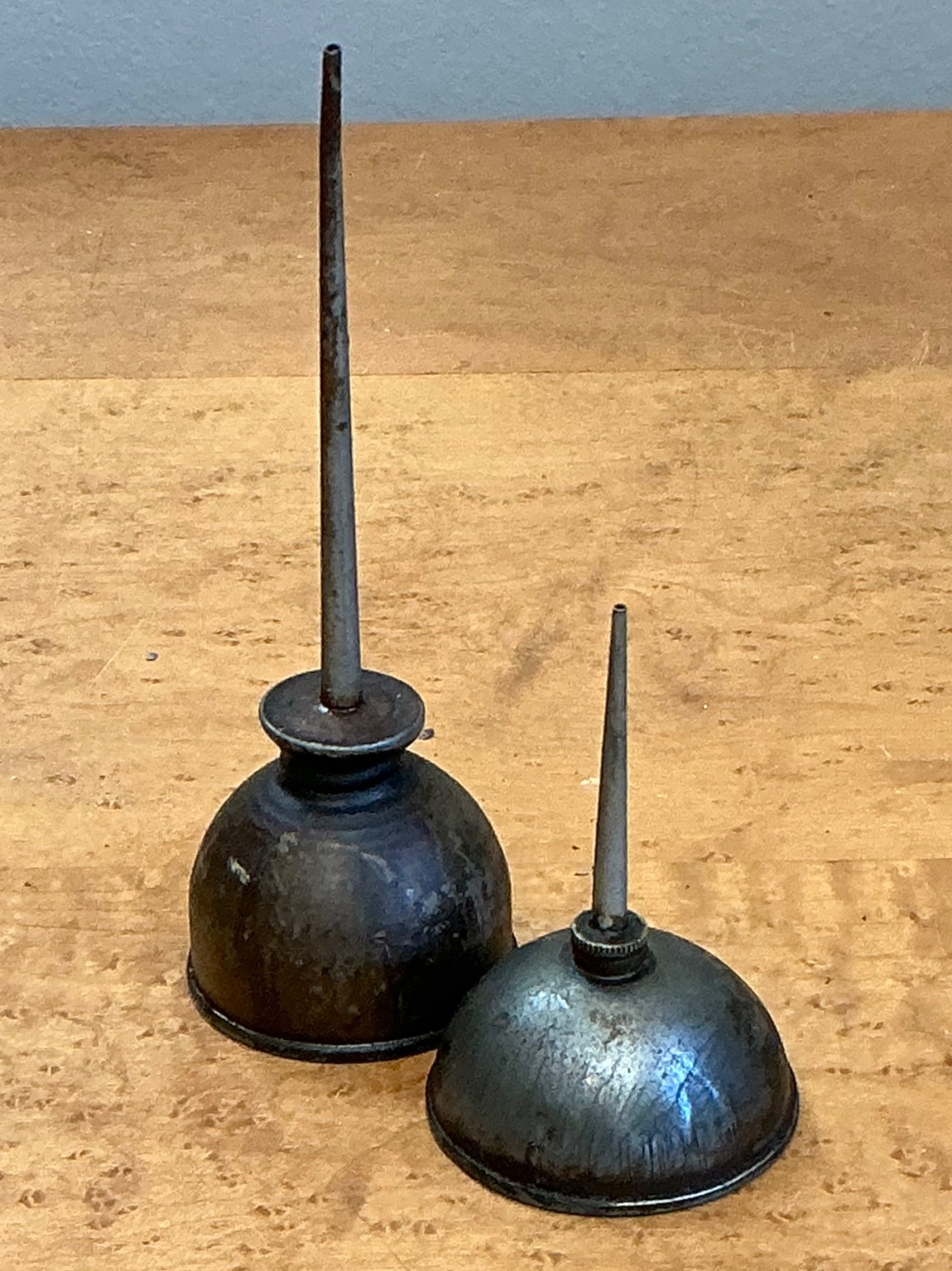 Vintage Metal Oil Cans - Pair - Top view