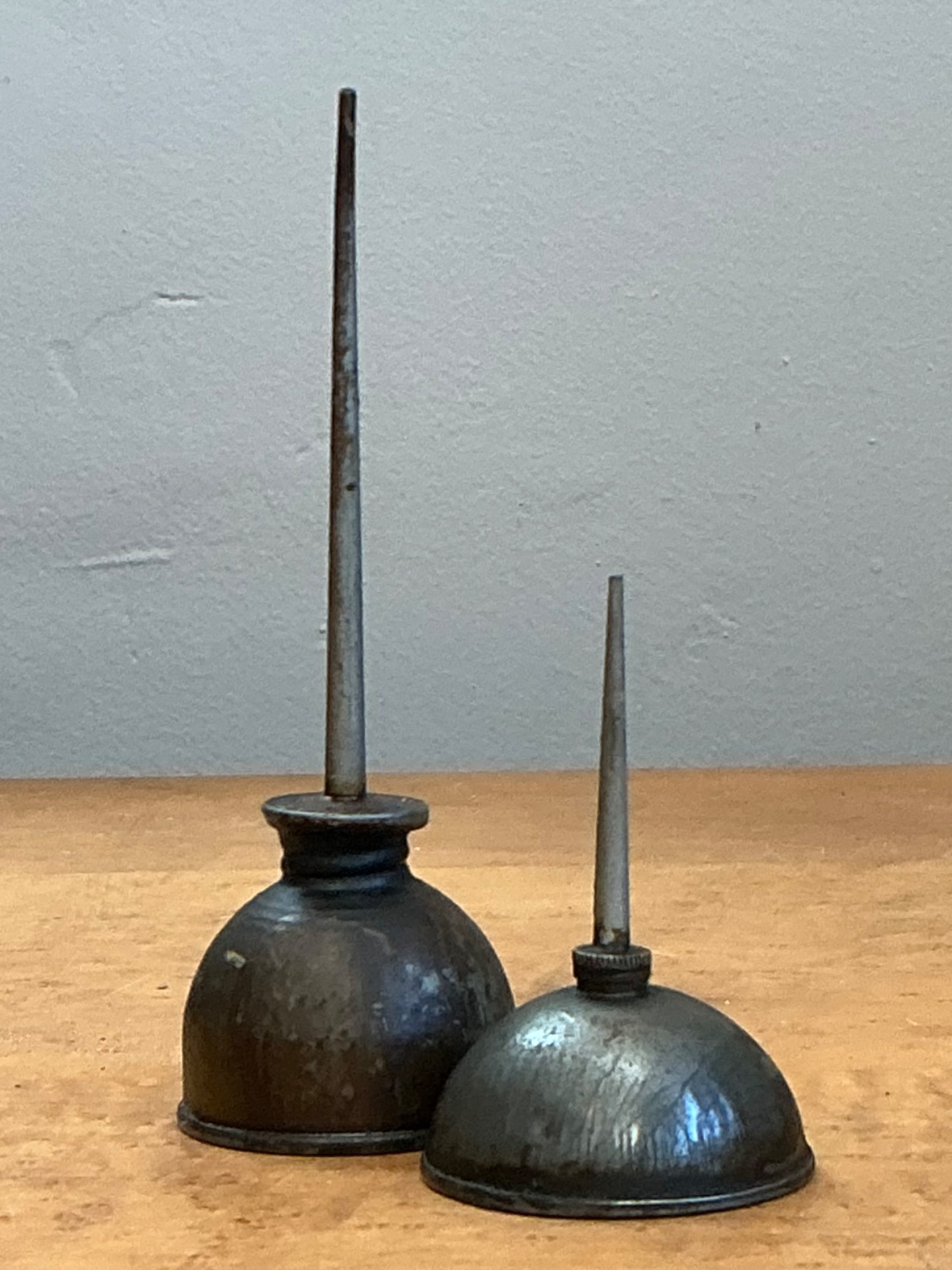 Vintage Metal Oil Cans - Pair - Side view