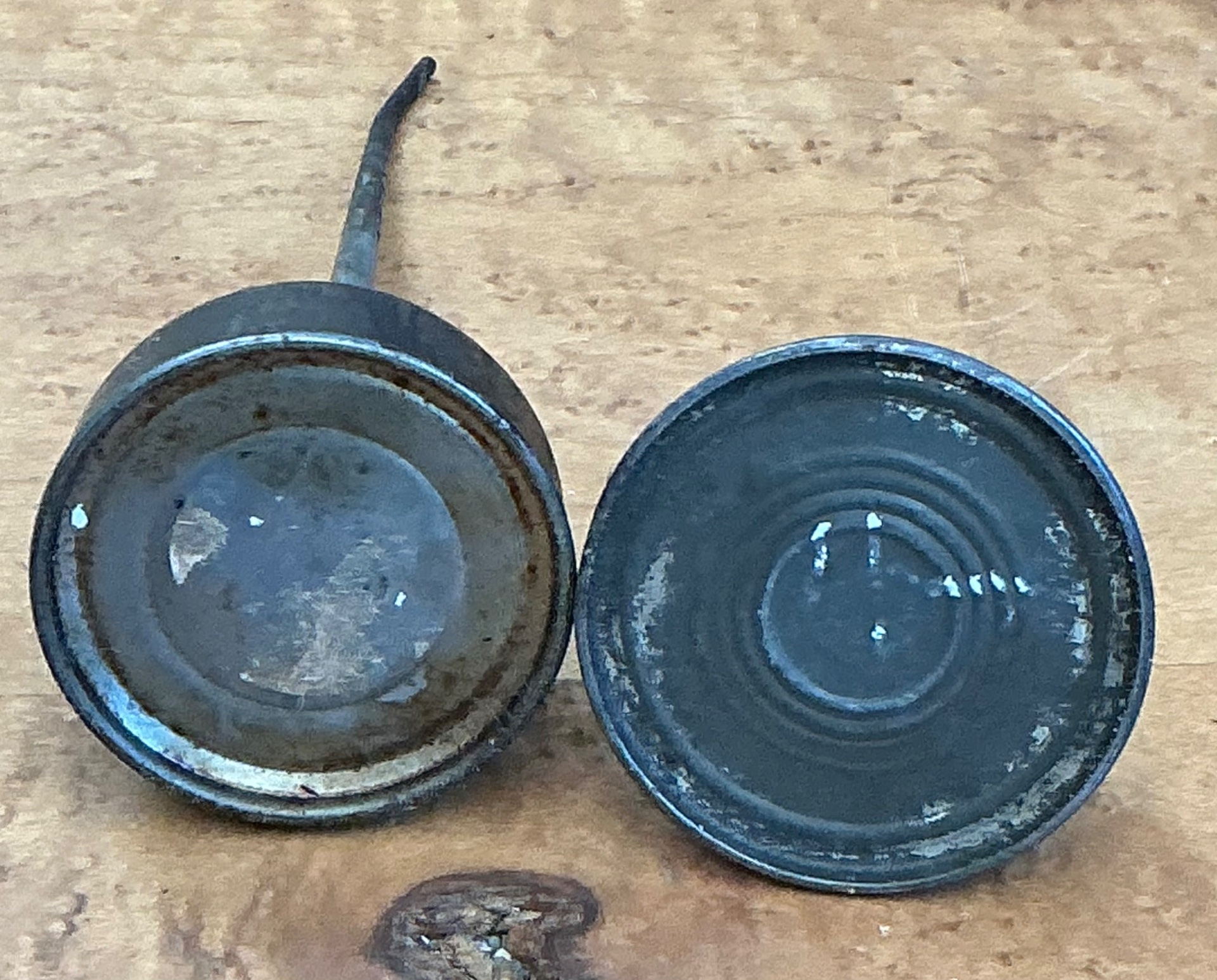 Vintage Metal Oil Cans - Pair - Top view