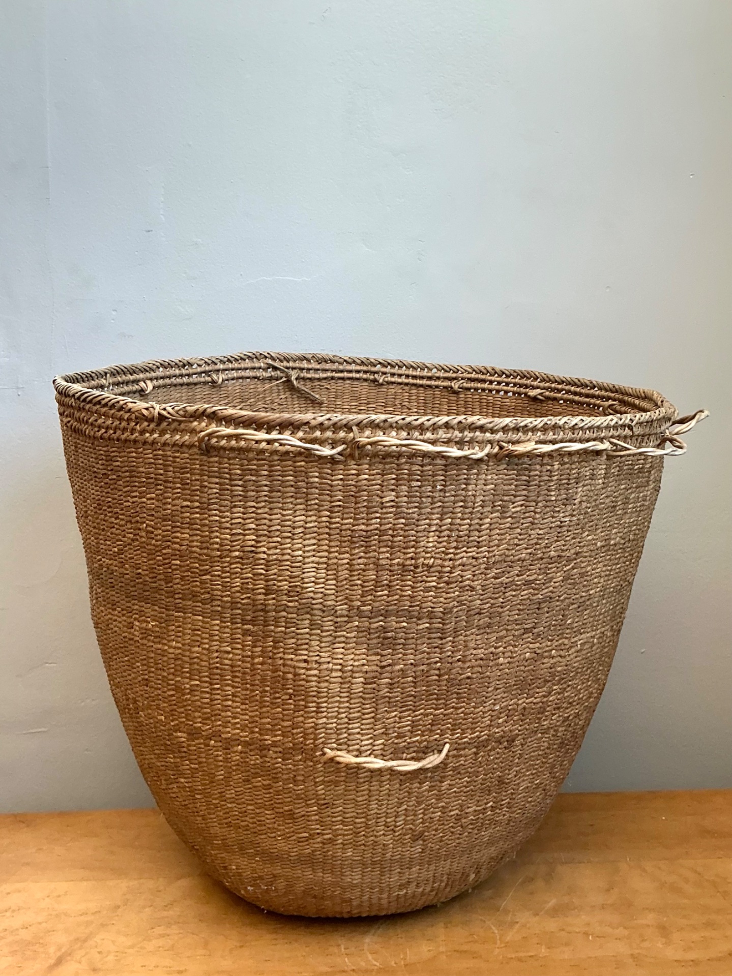 Vintage Handmade Woven Basket - Top view
