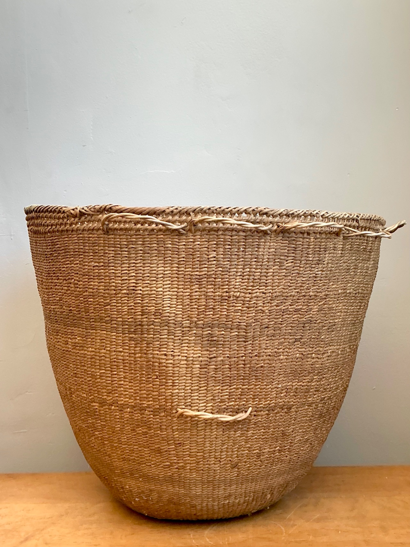 Vintage Handmade Woven Basket - Back view
