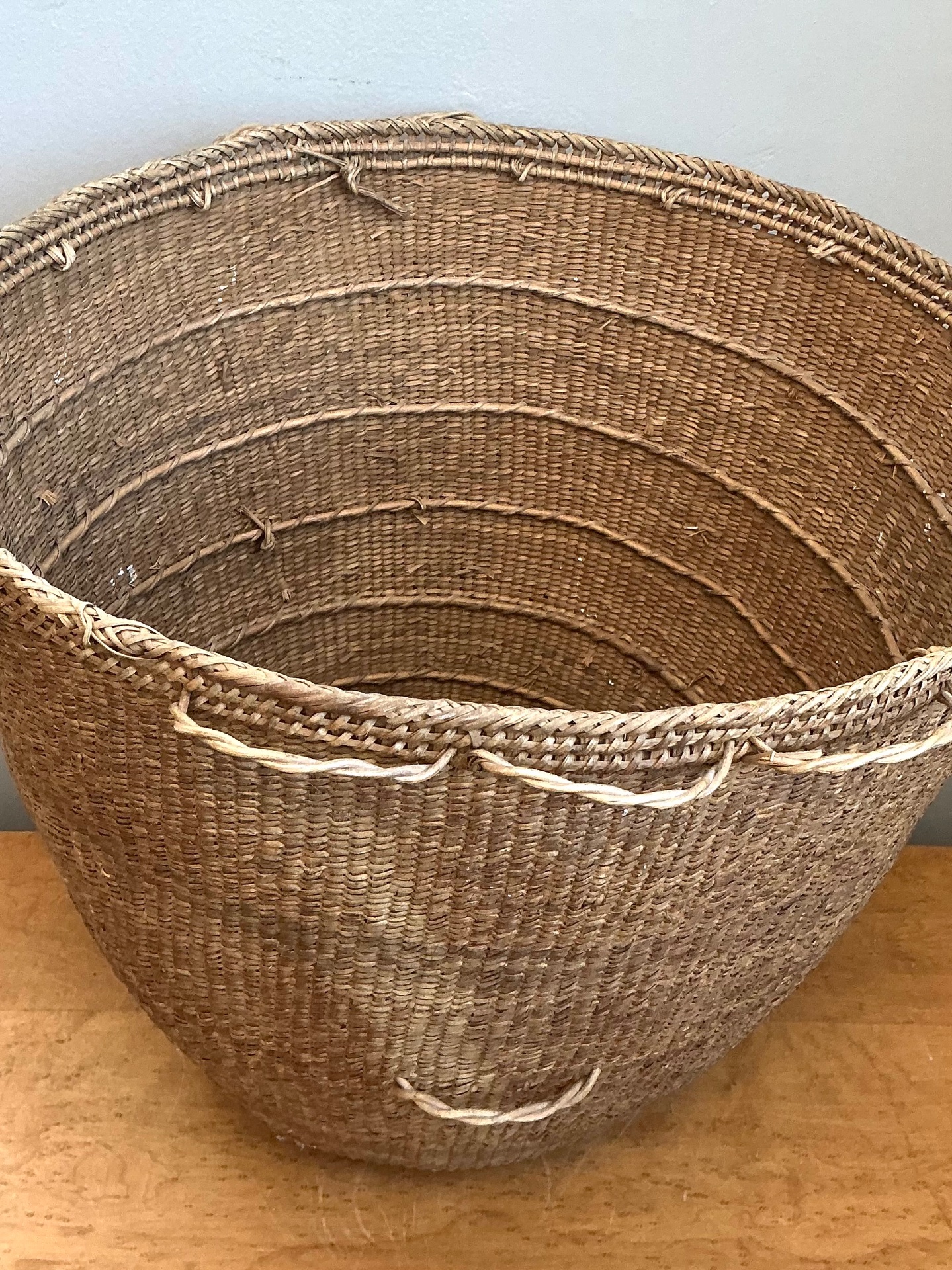 Vintage Handmade Woven Basket - Side view