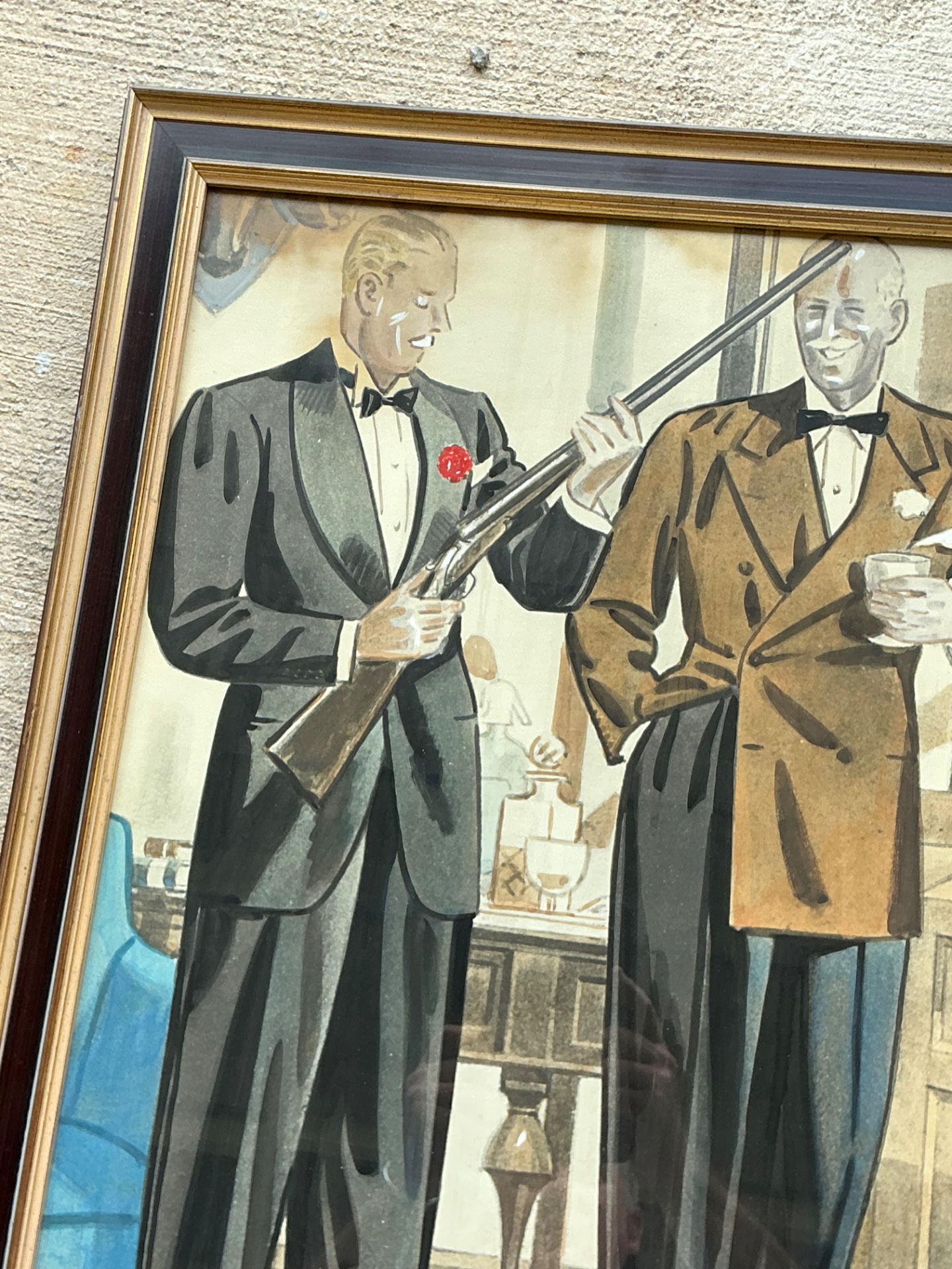 Vintage Framed Gentlemen's Club Illustration - Side view