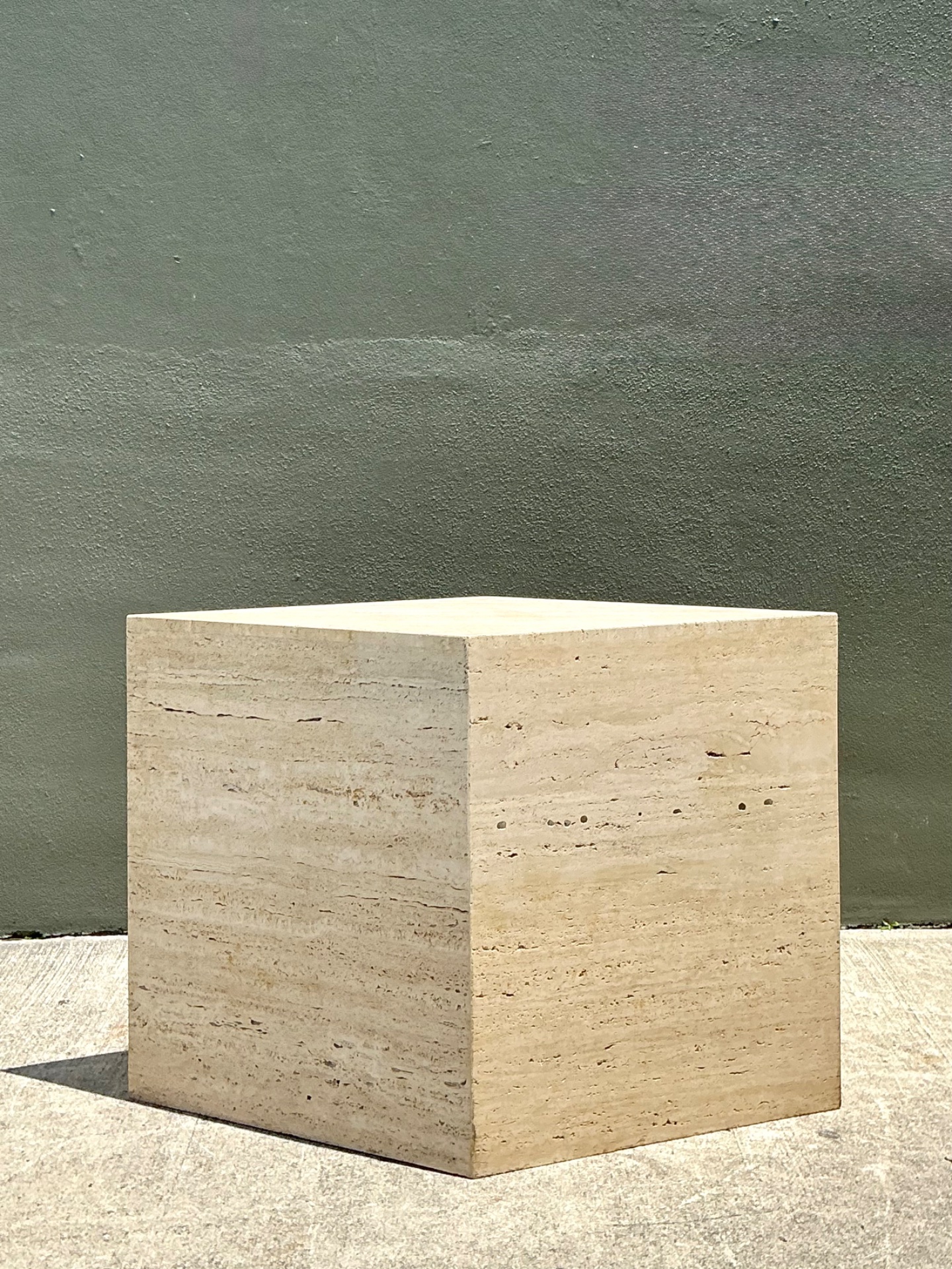 Vintage Italian Travertine Diamond Dining Table Pedestal - Back view