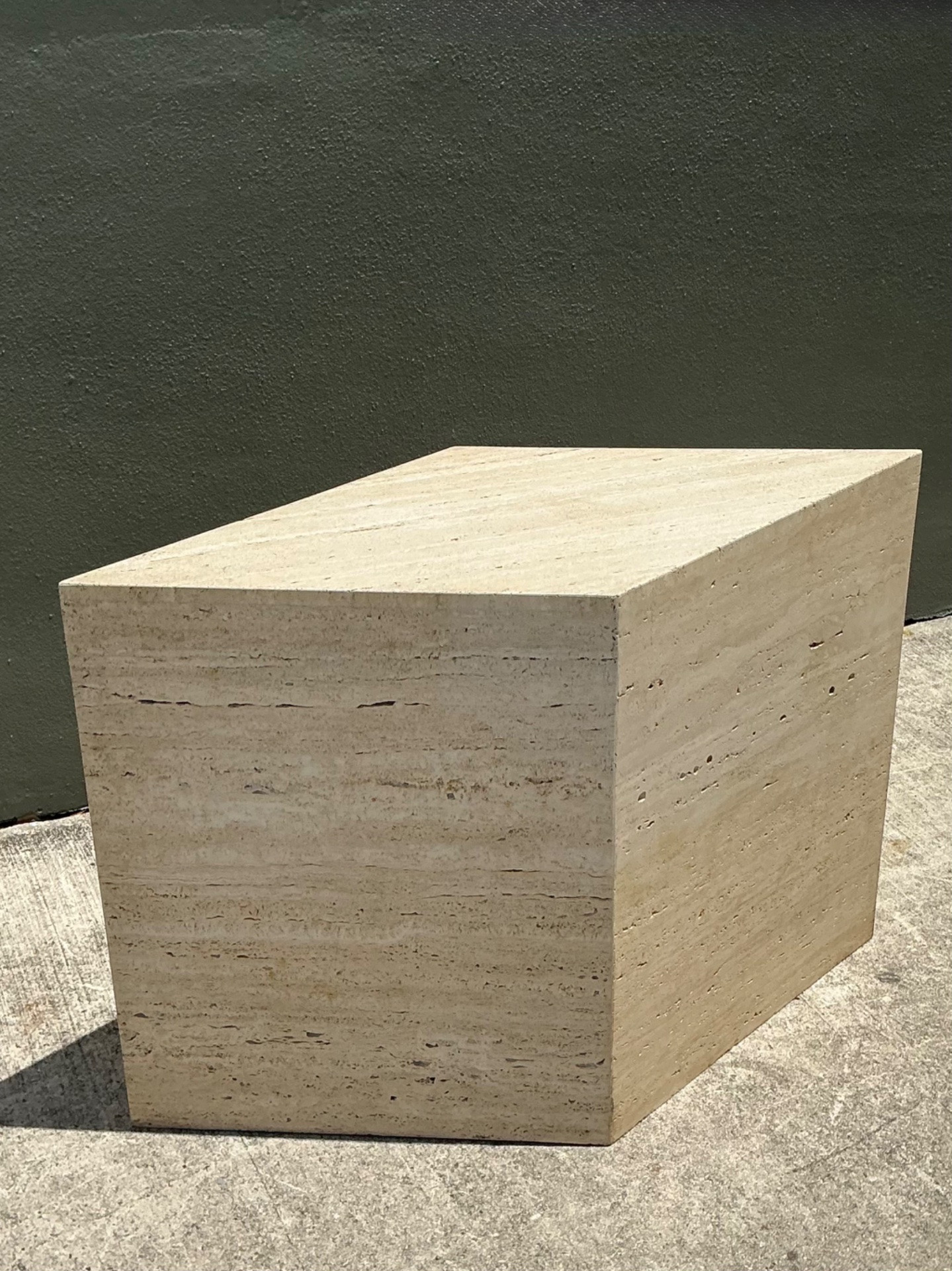 Vintage Italian Travertine Diamond Dining Table Pedestal - Top view