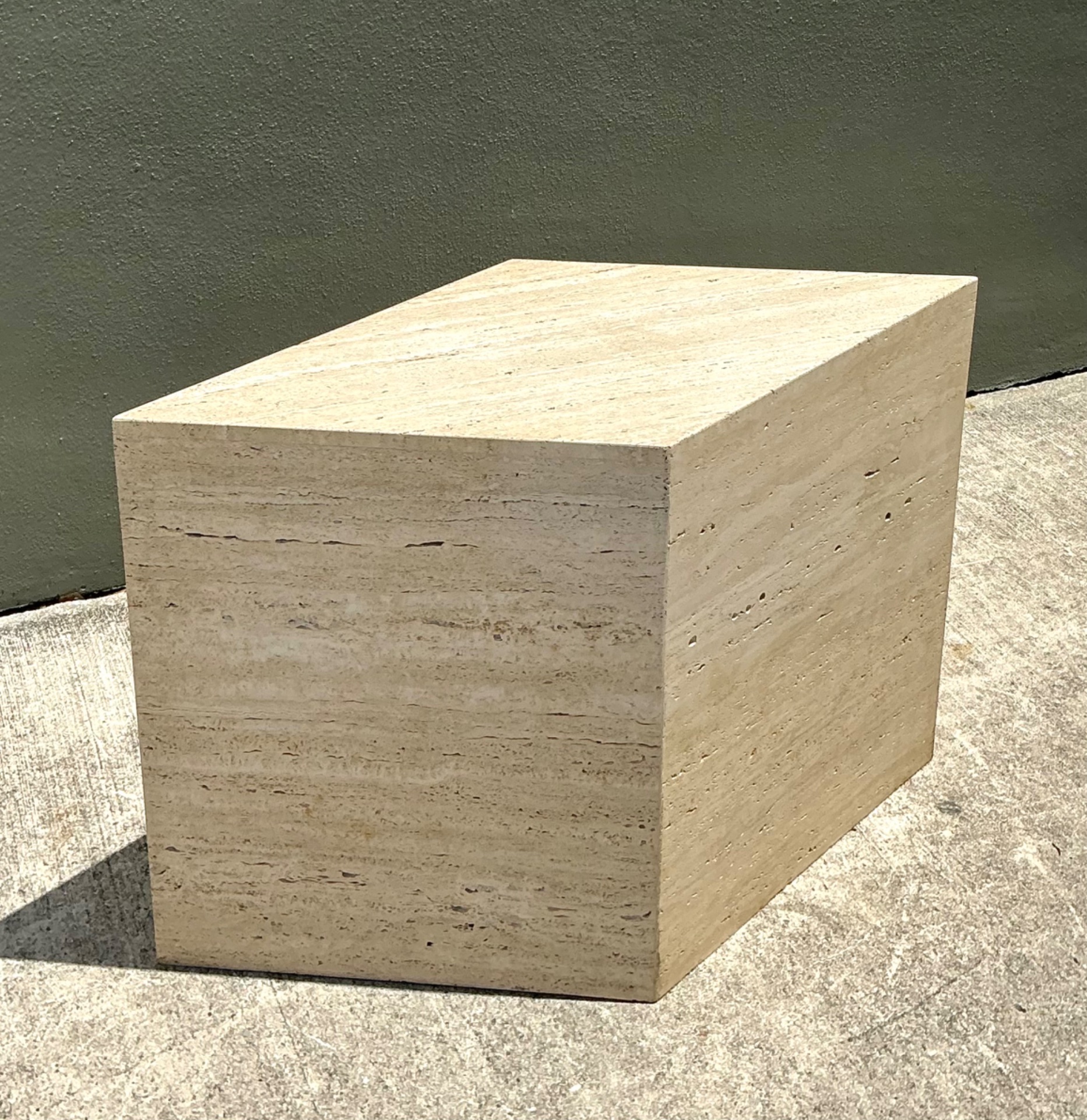 Vintage Italian Travertine Diamond Dining Table Pedestal - Side view