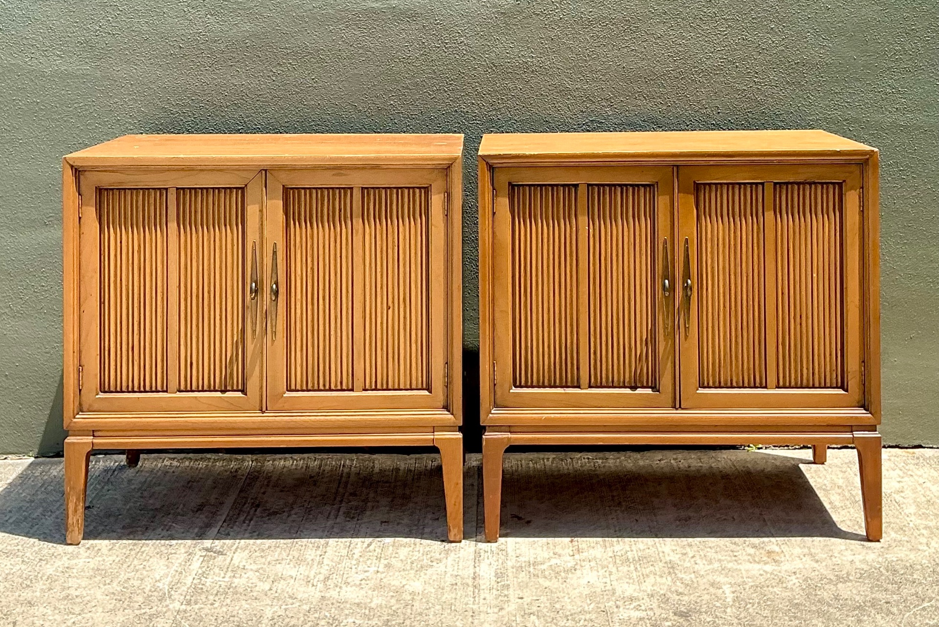 Vintage MCM Wood Cabinets with Grooved Doors - Pair - Back view